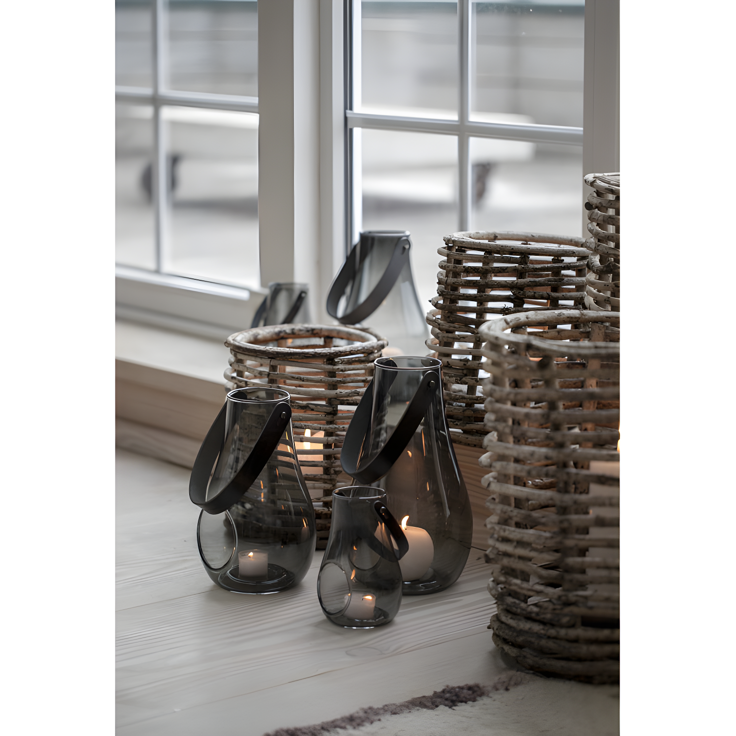 Smoke Glass 9.8" Hanging Tabletop Candle Lantern