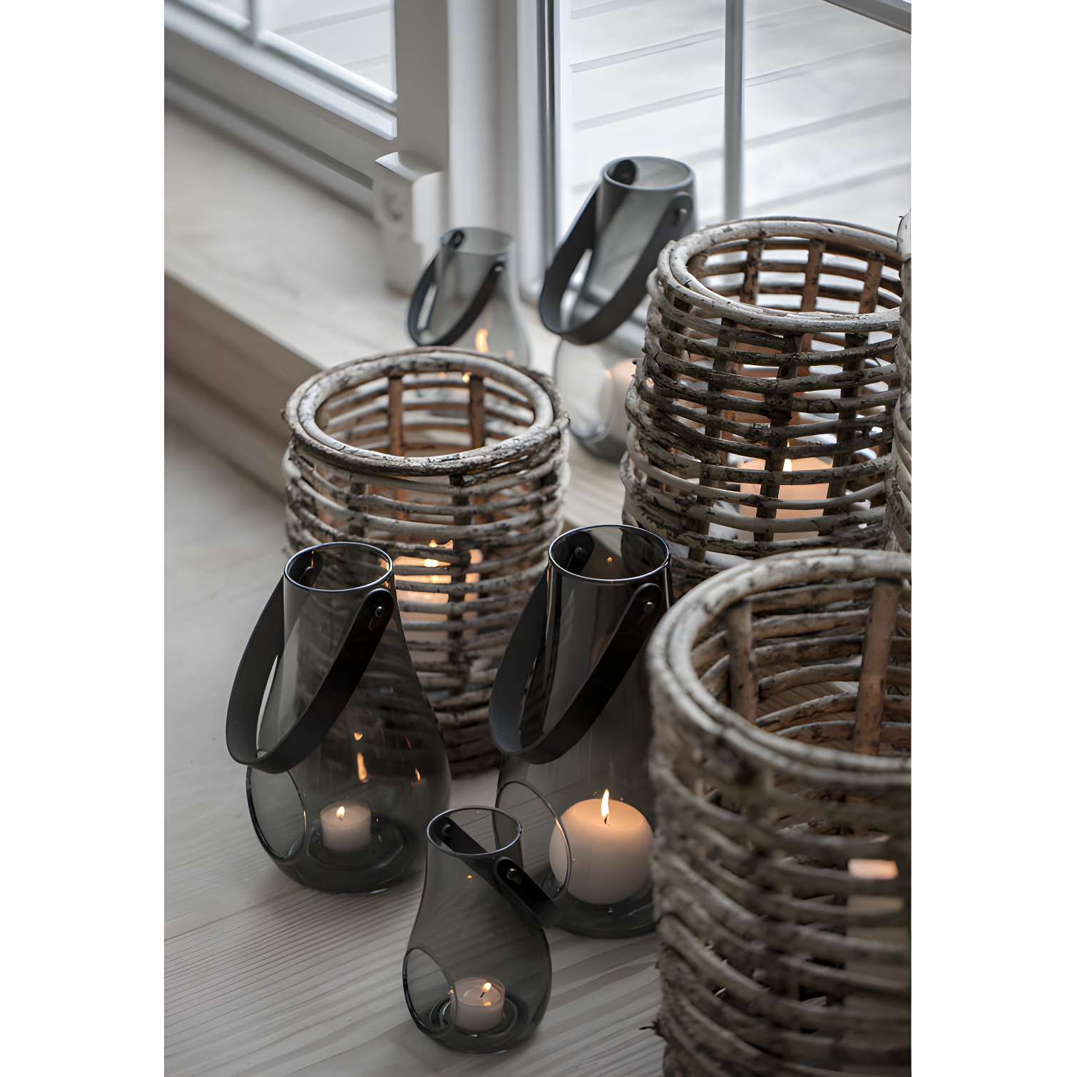 Smoke Glass 9.8" Hanging Tabletop Candle Lantern