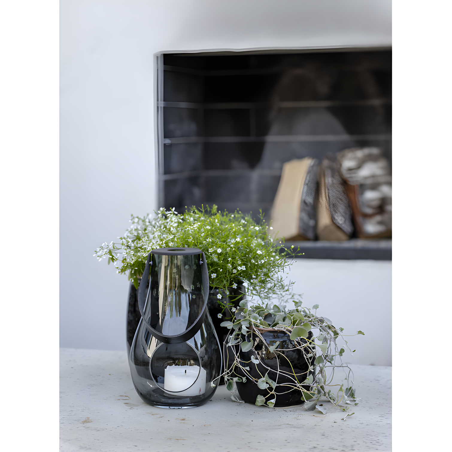 Smoke Glass 9.8" Hanging Tabletop Candle Lantern