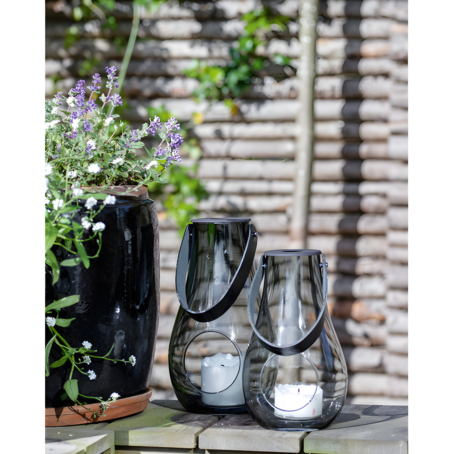 Smoke Glass 9.8" Hanging Tabletop Candle Lantern
