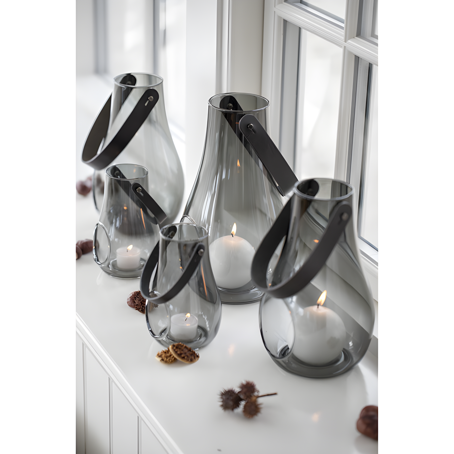 Smoke Glass 9.8" Hanging Tabletop Candle Lantern
