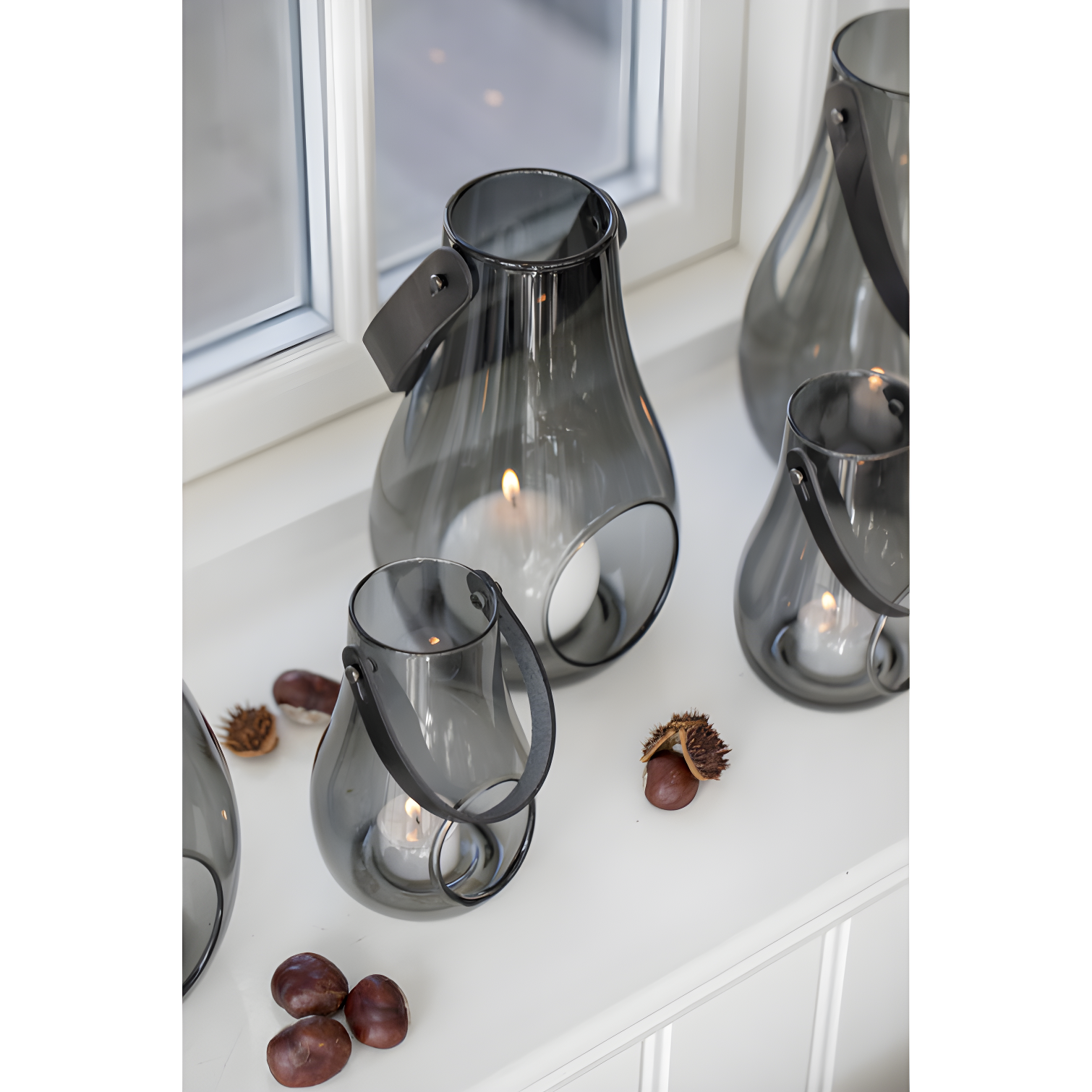 Smoke Glass 9.8" Hanging Tabletop Candle Lantern