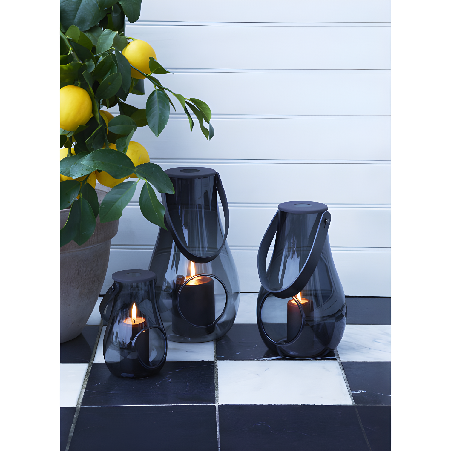 Smoke Glass 9.8" Hanging Tabletop Candle Lantern