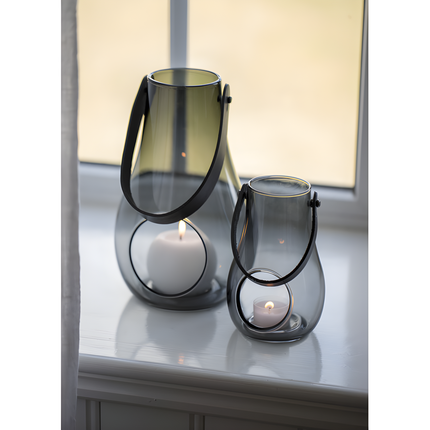 Smoke Glass 9.8" Hanging Tabletop Candle Lantern