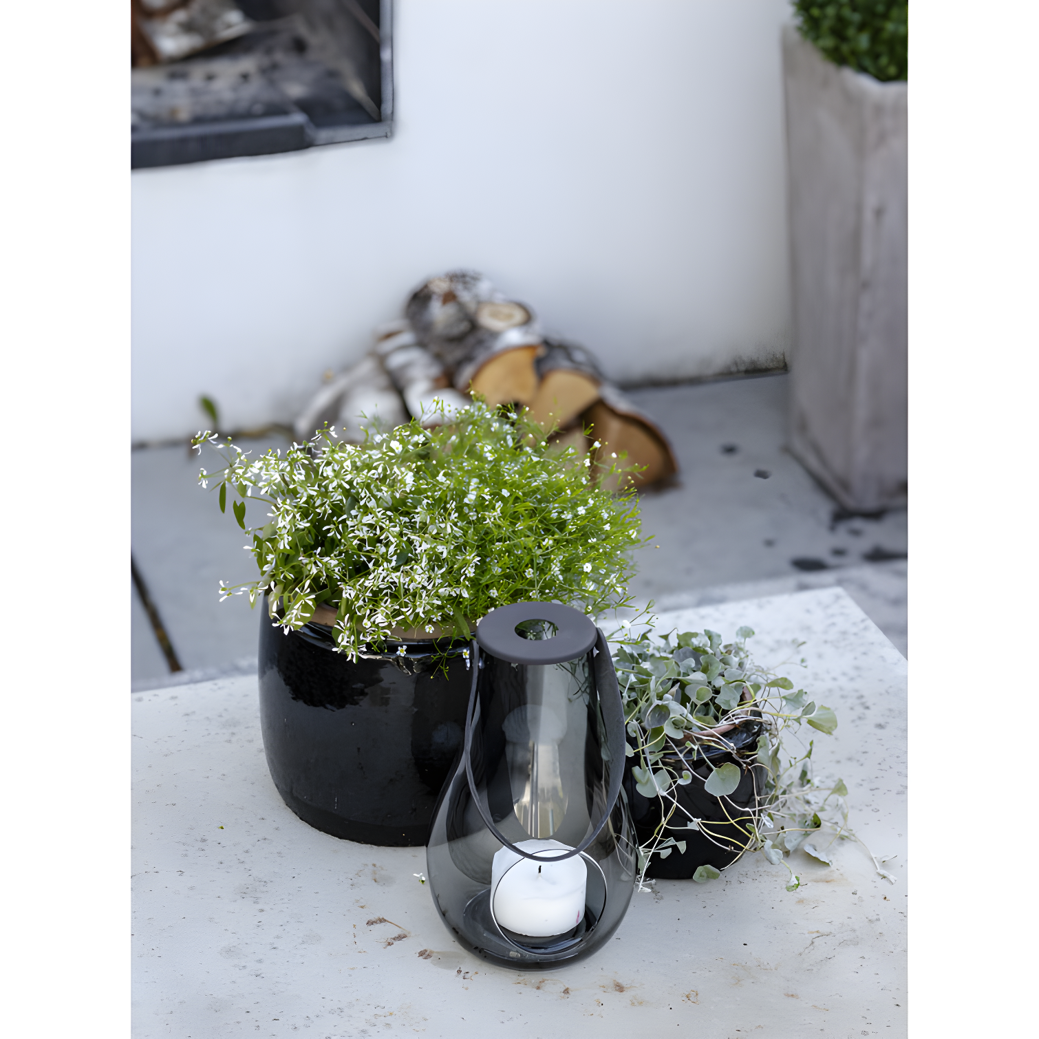 Smoke Glass 9.8" Hanging Tabletop Candle Lantern
