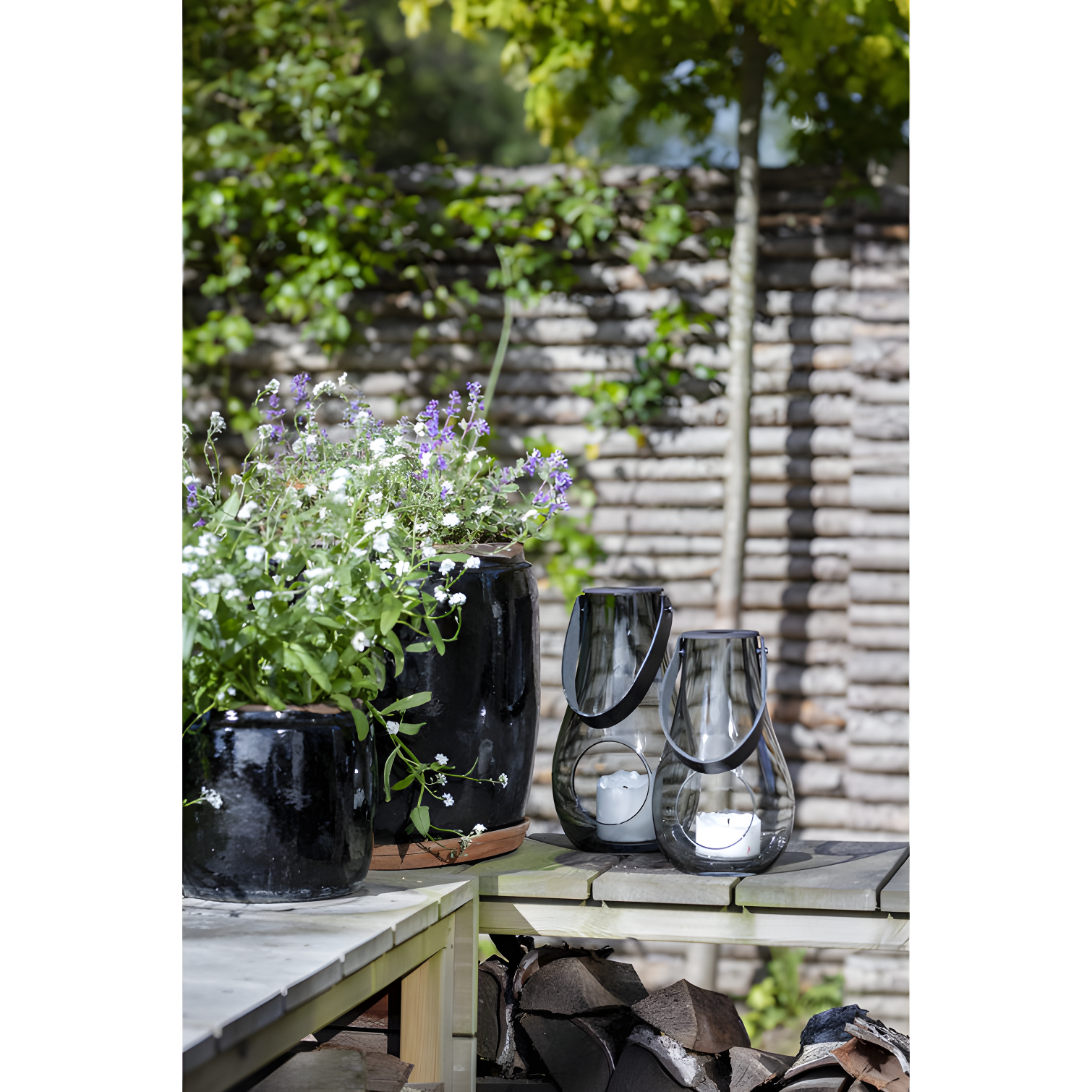 Smoke Glass 9.8" Hanging Tabletop Candle Lantern