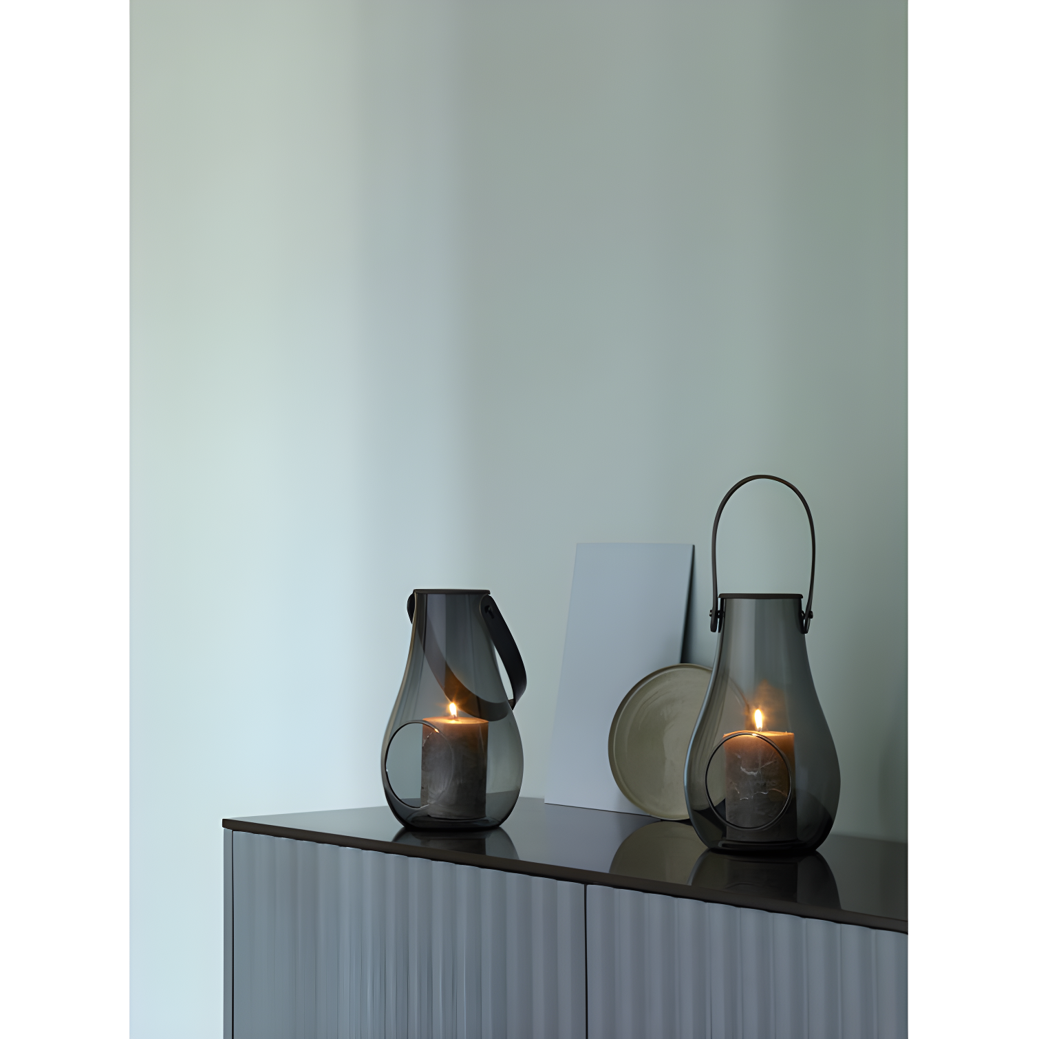 Smoke Glass 9.8" Hanging Tabletop Candle Lantern