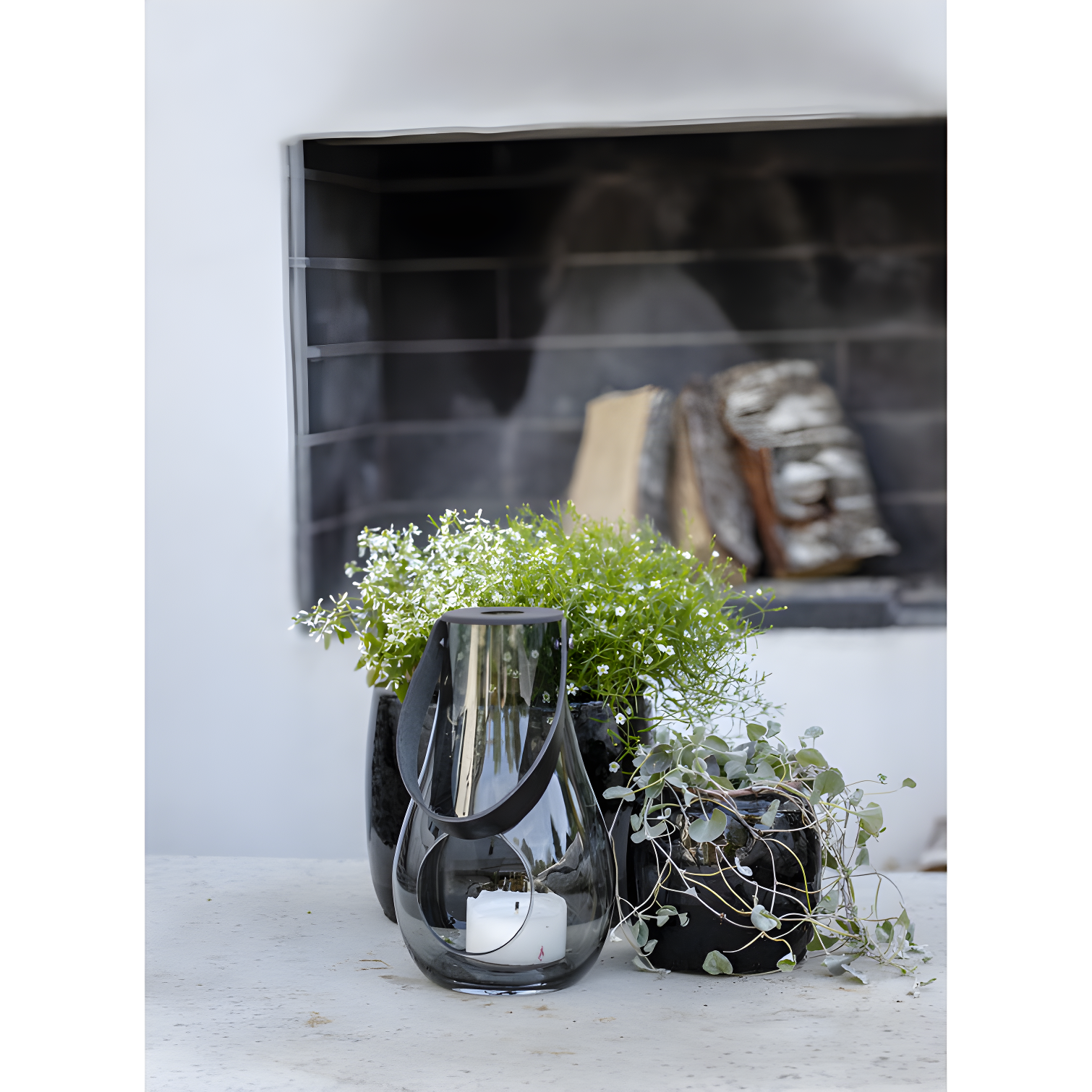 Smoke Glass 9.8" Hanging Tabletop Candle Lantern