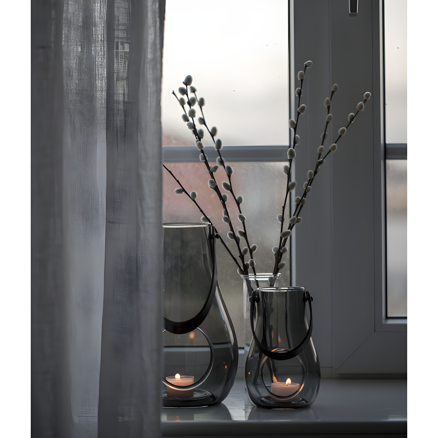 Smoke Glass 9.8" Hanging Tabletop Candle Lantern