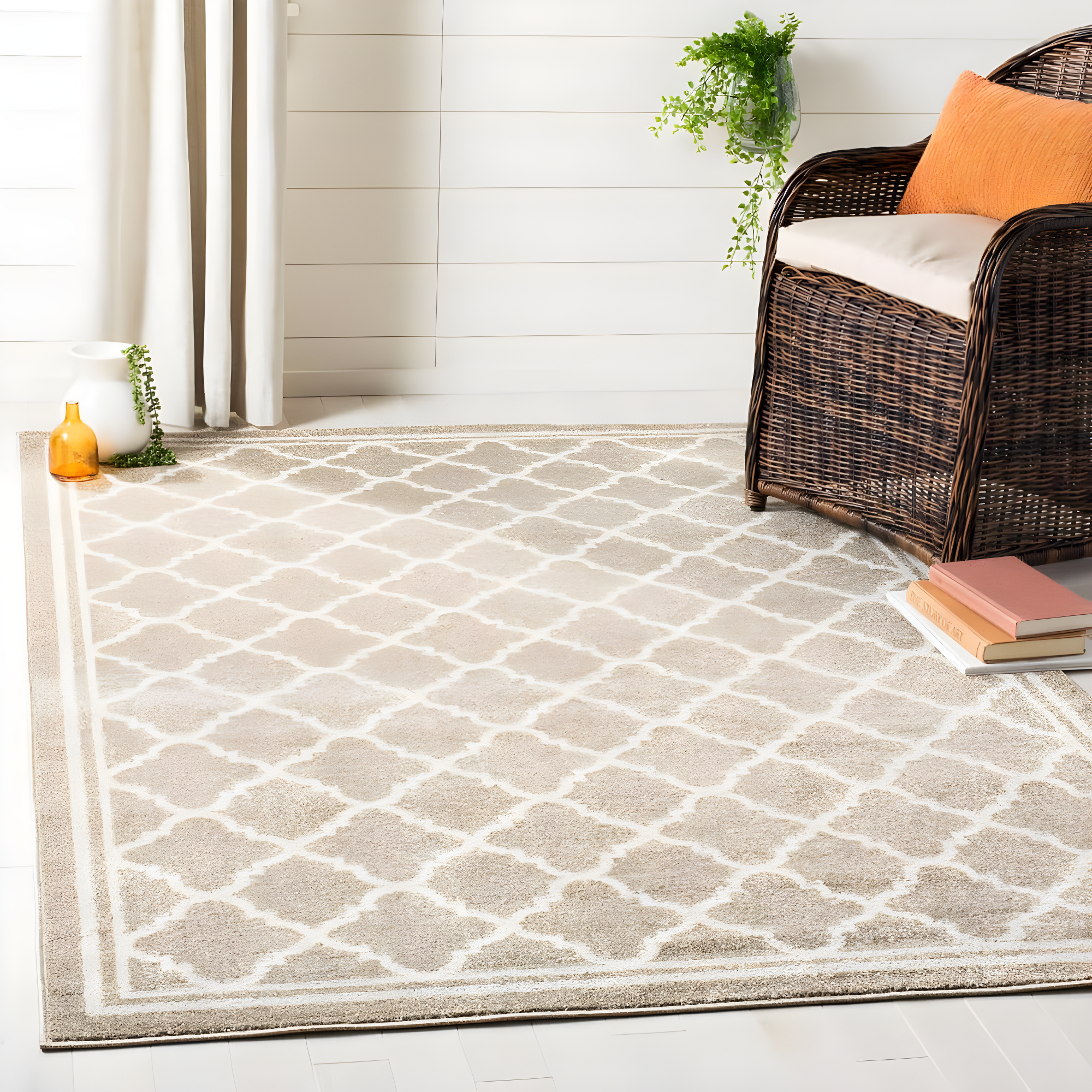 Amherst AMT422 Power Loomed Indoor Area Rug - Wheat/Beige - 7'x7' - Safavieh