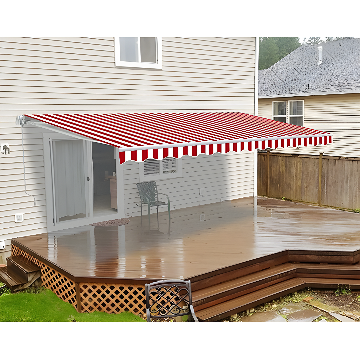 Motorized Retractable White Frame Patio Awning