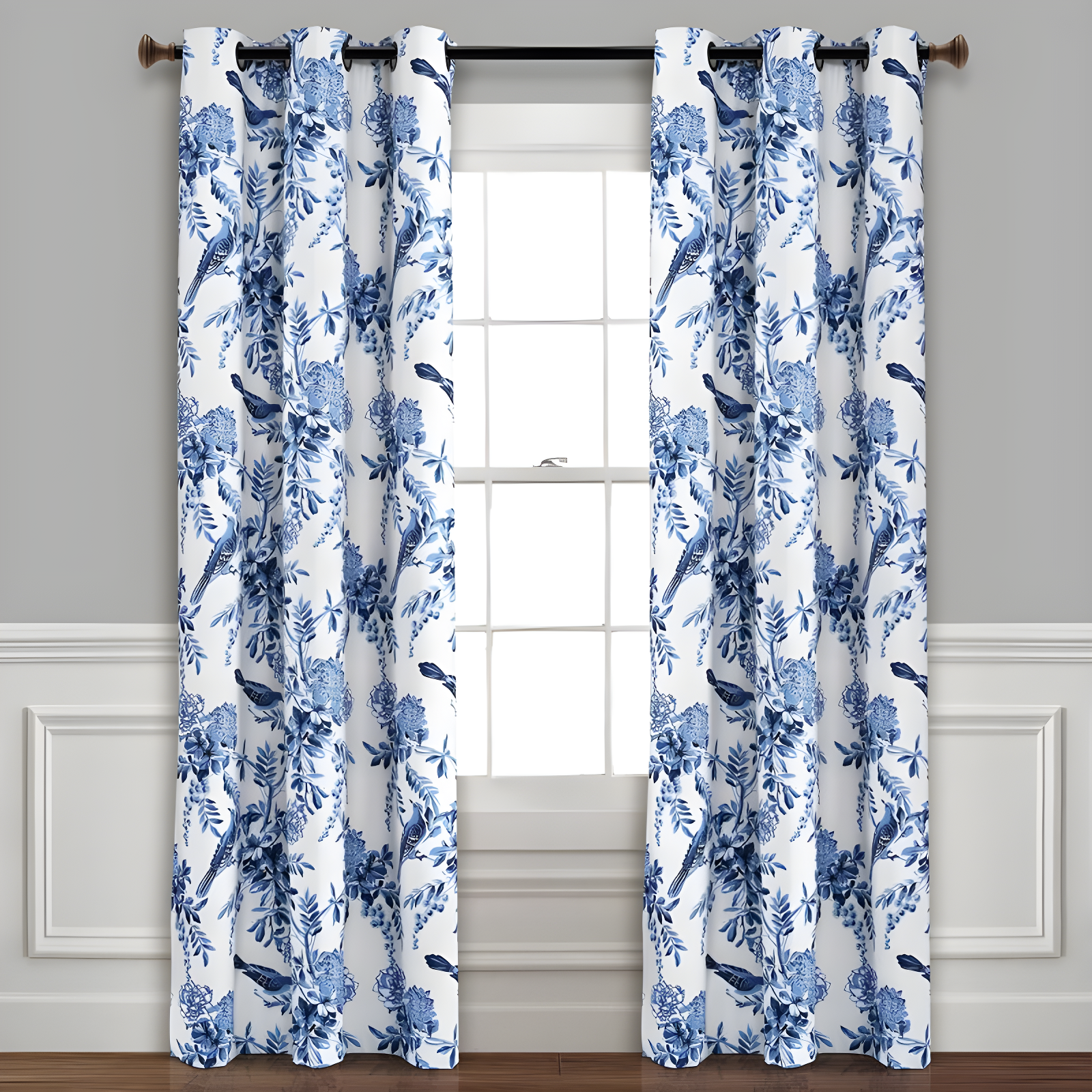 Lush Decor Farmhouse Bird And Flower Polyester Curtain Pair (Set of 2)