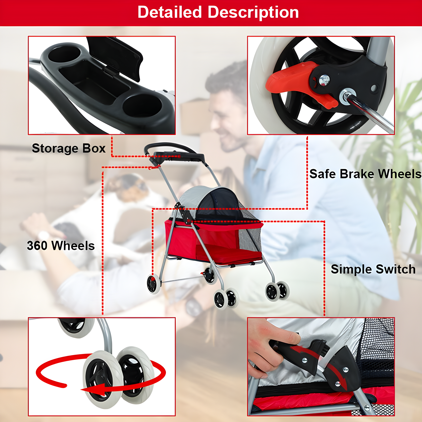 BestPet Foldable Pet Jogger Stroller