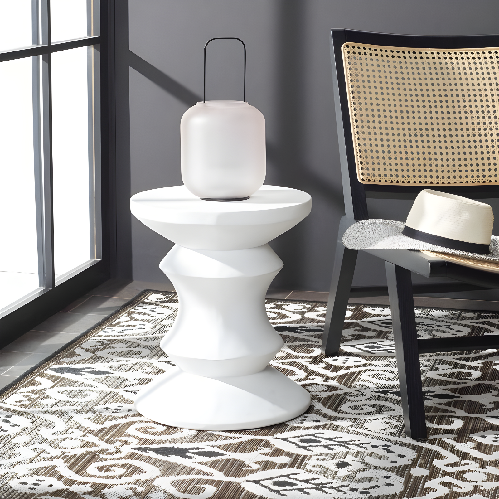Katara Concrete Accent Stool - Indoor/Outdoor - VNN1034 - White - Safavieh
