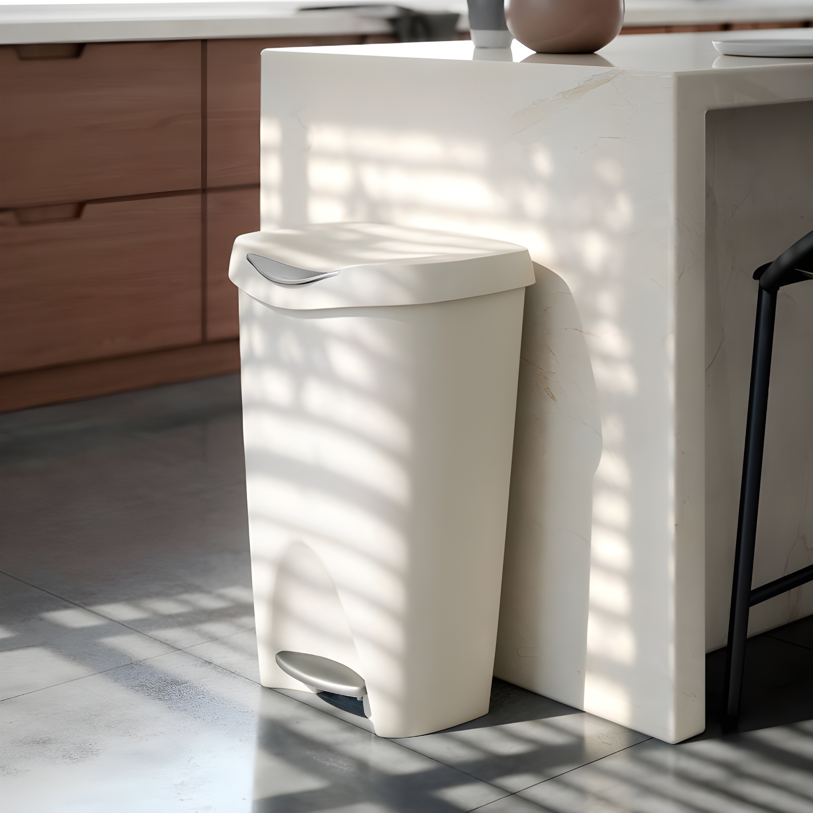 Umbra 13gal Brim Step Trash Can Sand: Kitchen Trash Can, Quiet Closing Lid, Polypropylene, Indoor, 50 Quart Capacity