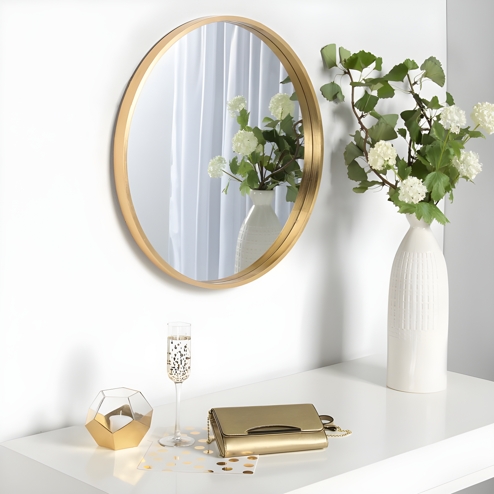 26" x 26" Travis Round Wood Accent Wall Mirror Gold - Kate and Laurel All Things Decor: Vanity, Decorative, No Assembly Required