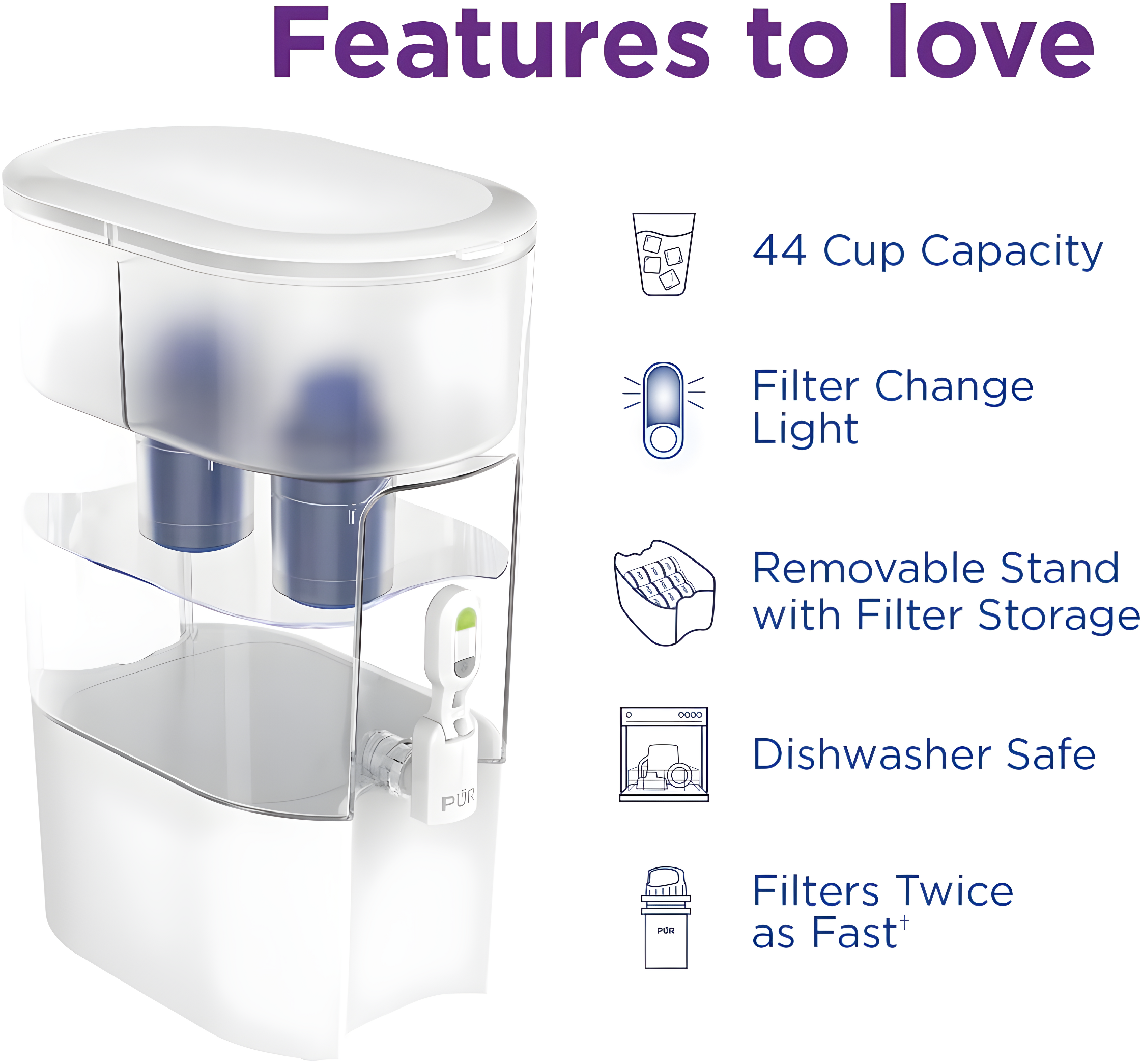 PUR 44 Cup XL Dispenser Filtration System with 2 Filters, W 12.5" x H 17" x L 7.7", White, PDI4000Z