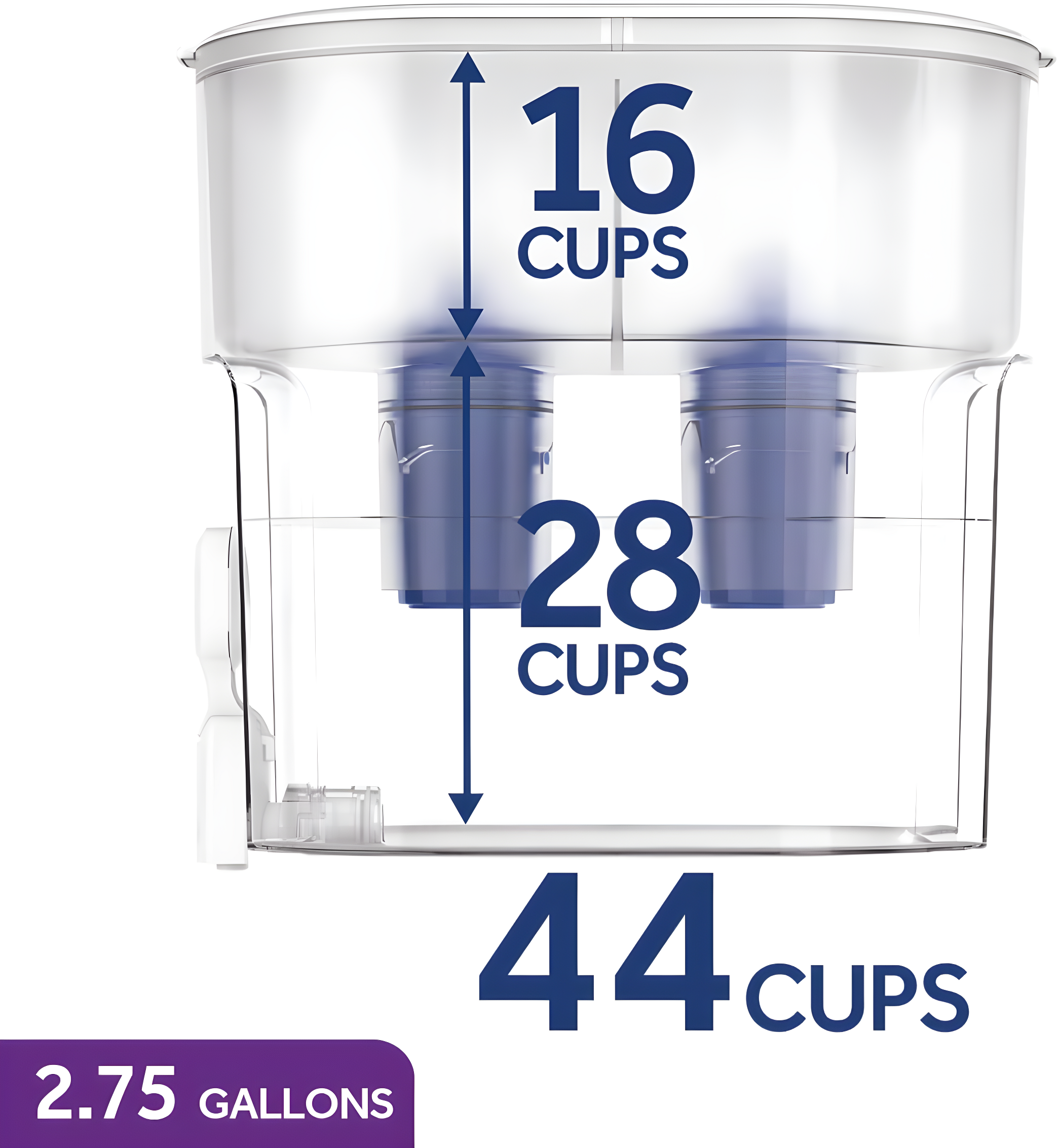 PUR 44 Cup XL Dispenser Filtration System with 2 Filters, W 12.5" x H 17" x L 7.7", White, PDI4000Z