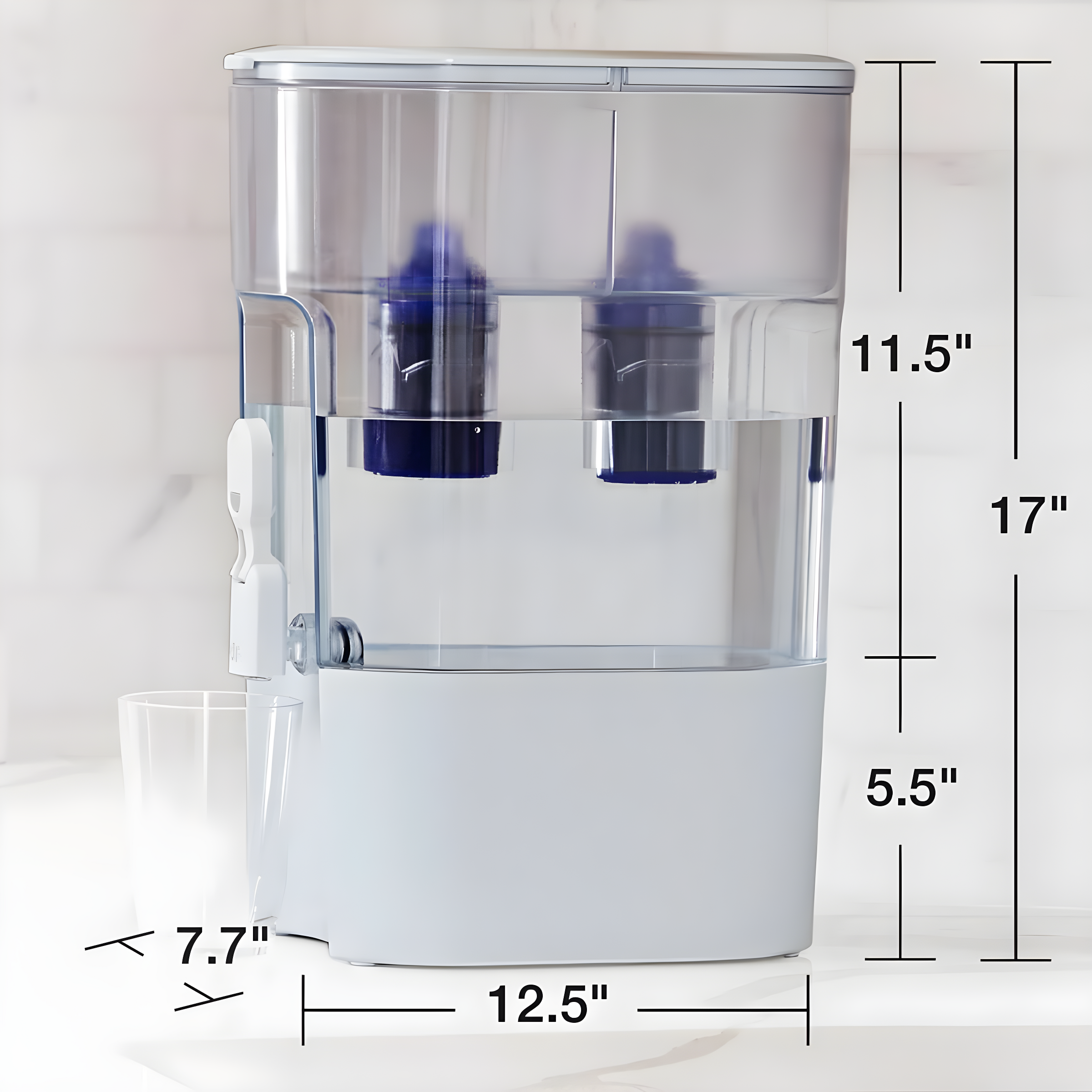 PUR 44 Cup XL Dispenser Filtration System with 2 Filters, W 12.5" x H 17" x L 7.7", White, PDI4000Z