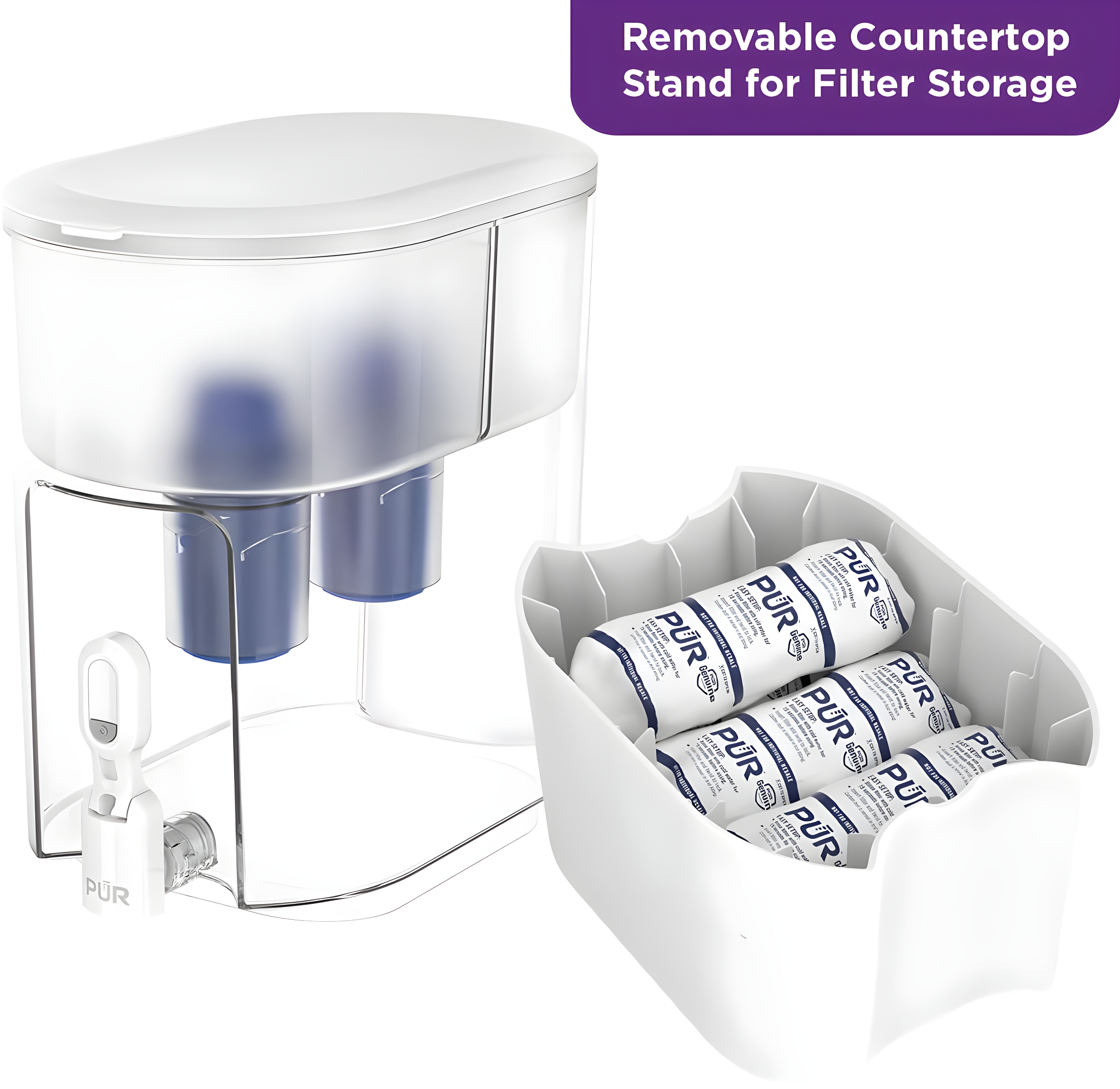 PUR 44 Cup XL Dispenser Filtration System with 2 Filters, W 12.5" x H 17" x L 7.7", White, PDI4000Z