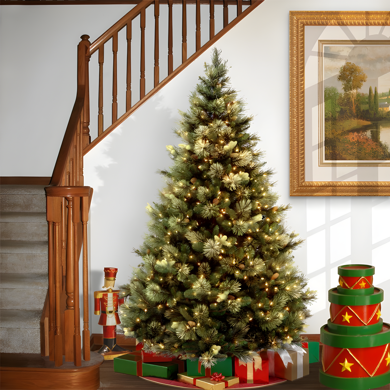 7ft National Christmas Tree Company Pre-Lit Carolina Pine Full Artificial Christmas Tree with 700 Clear Lights