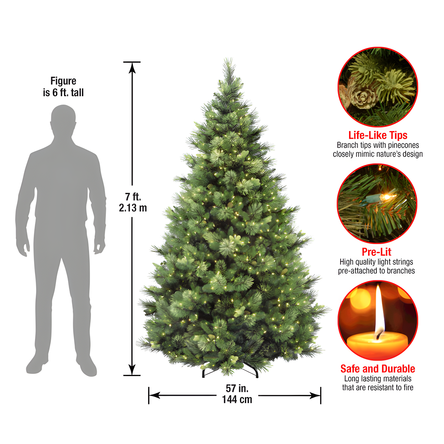 7ft National Christmas Tree Company Pre-Lit Carolina Pine Full Artificial Christmas Tree with 700 Clear Lights