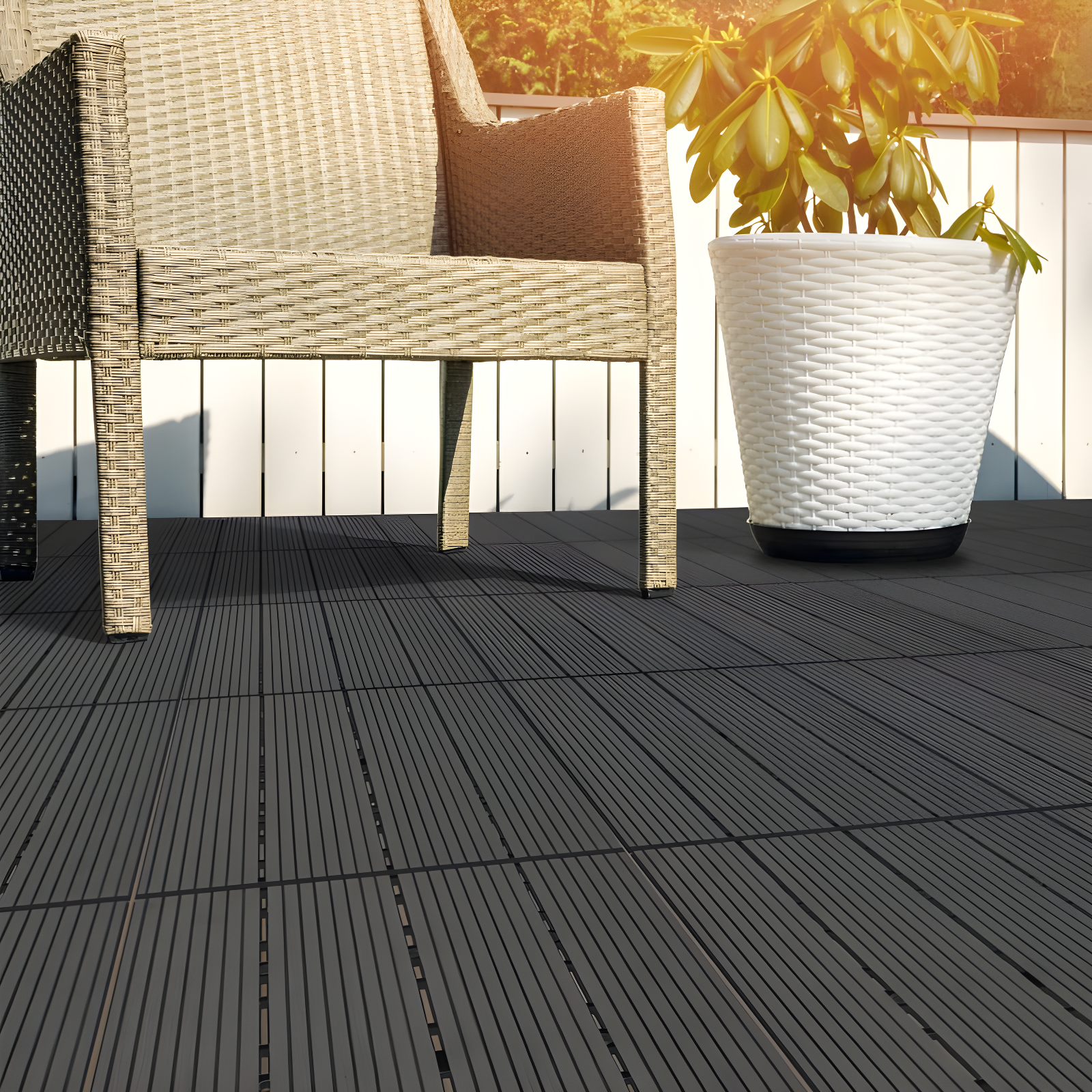 Deck Tiles - 6-Pack Wood Plastic Composite Interlocking Patio Tiles - 5.8SQFT Outdoor Flooring for Balcony, Porch, and Garage by Pure Garden