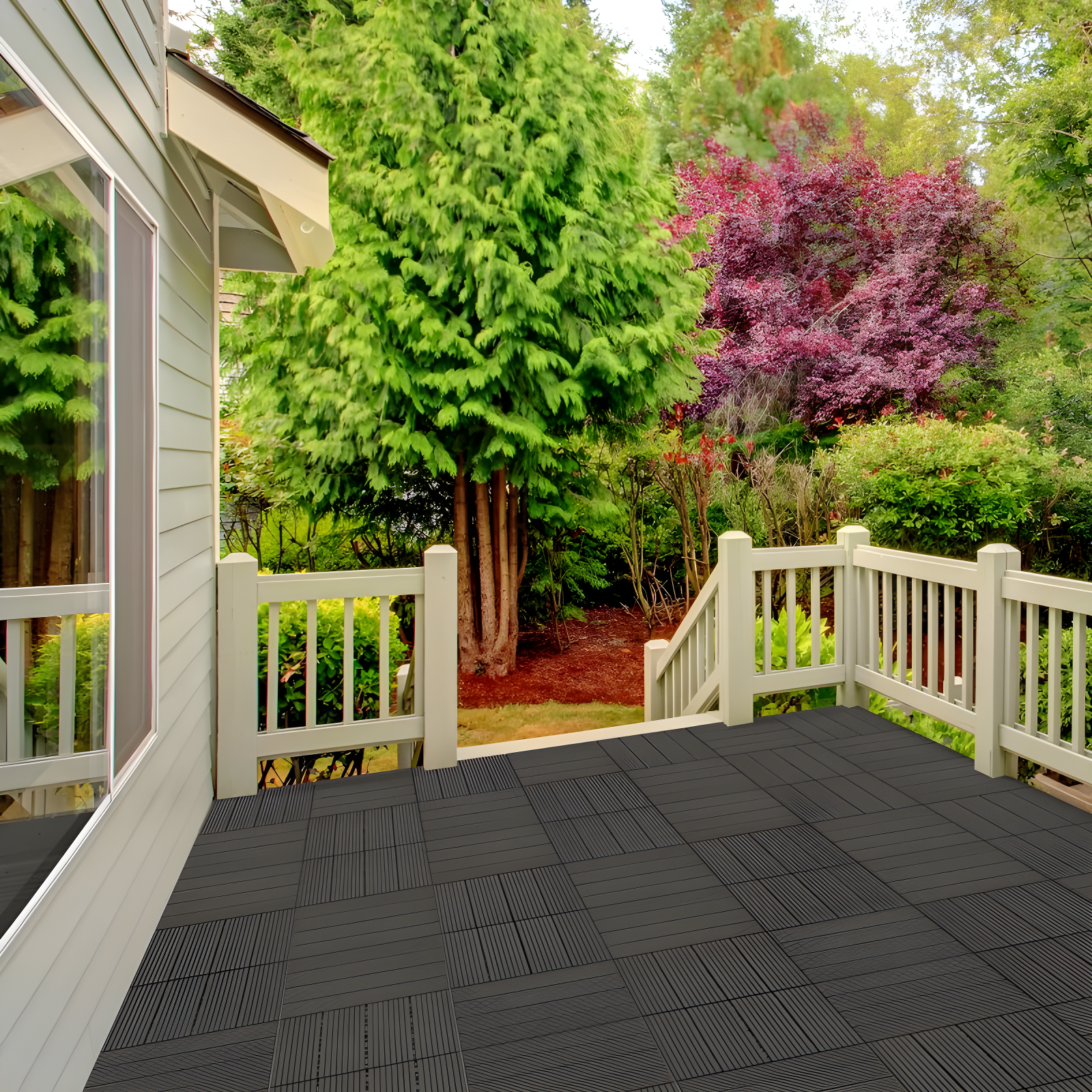 Pure Garden Deck Tiles - 6-Pack Wood Plastic Composite Interlocking Patio Tiles - 5.8SQFT Outdoor Flooring for Balcony, Porch, and Garage by Pure Garden