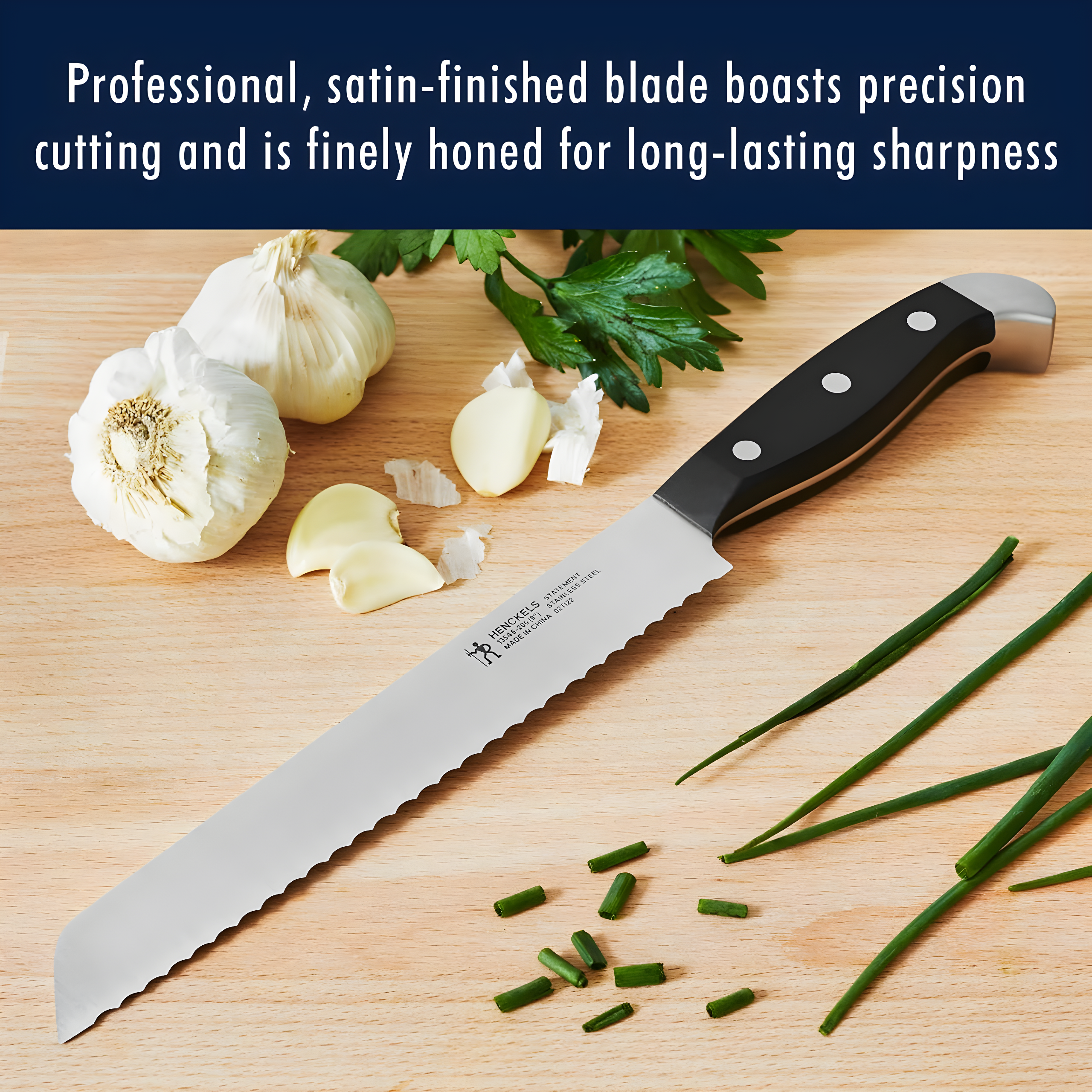 Henckels Statement Self-Sharpening Knife Set with Block, Chef Knife, Paring Knife, Bread Knife, Steak Knife, 14-piece, Dark Brown, Stainless Steel