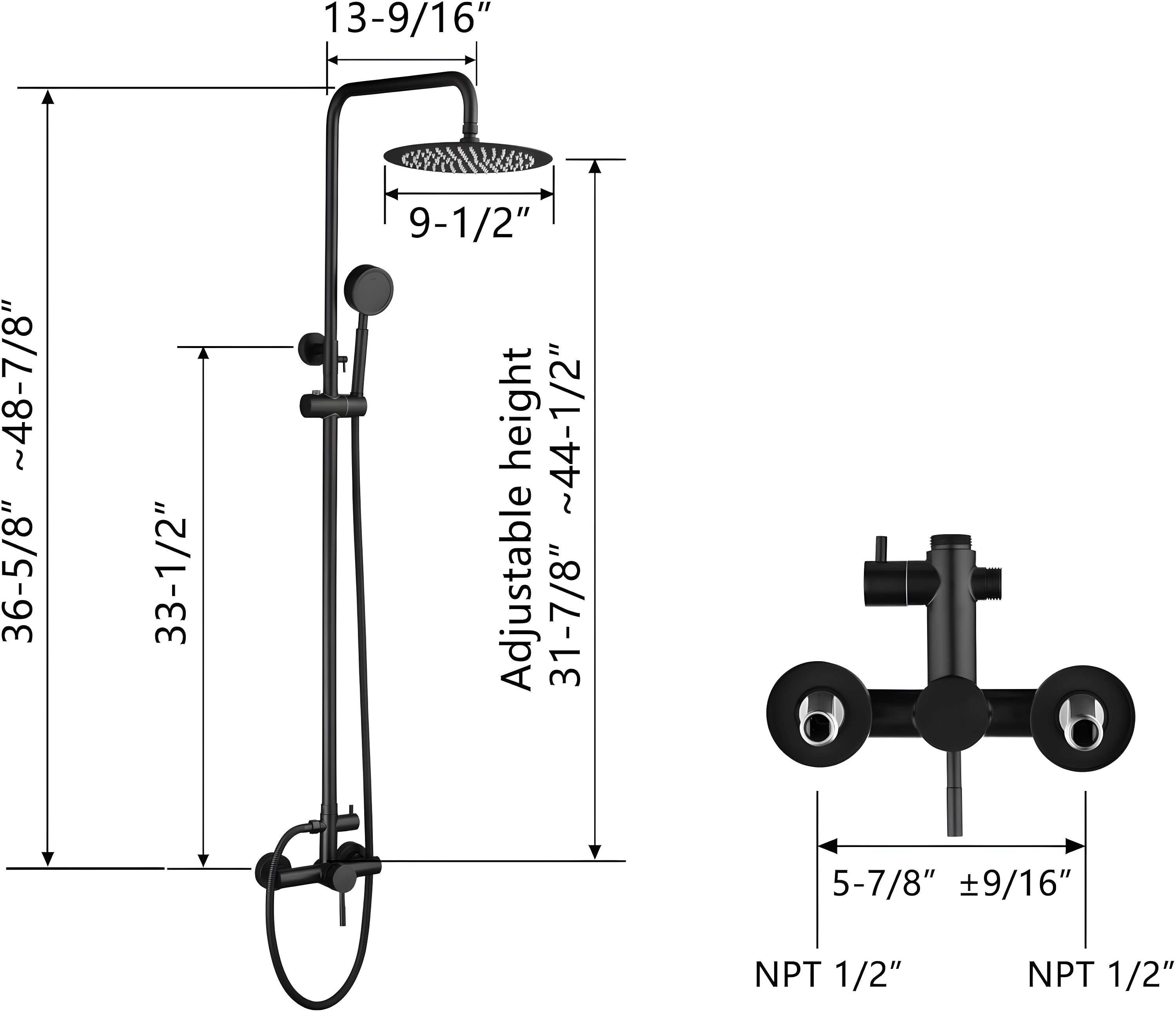 Outdoor Shower Fixture SUS304 Shower Faucet Combo Set Stainless Steel 8 Rainfall Shower Head