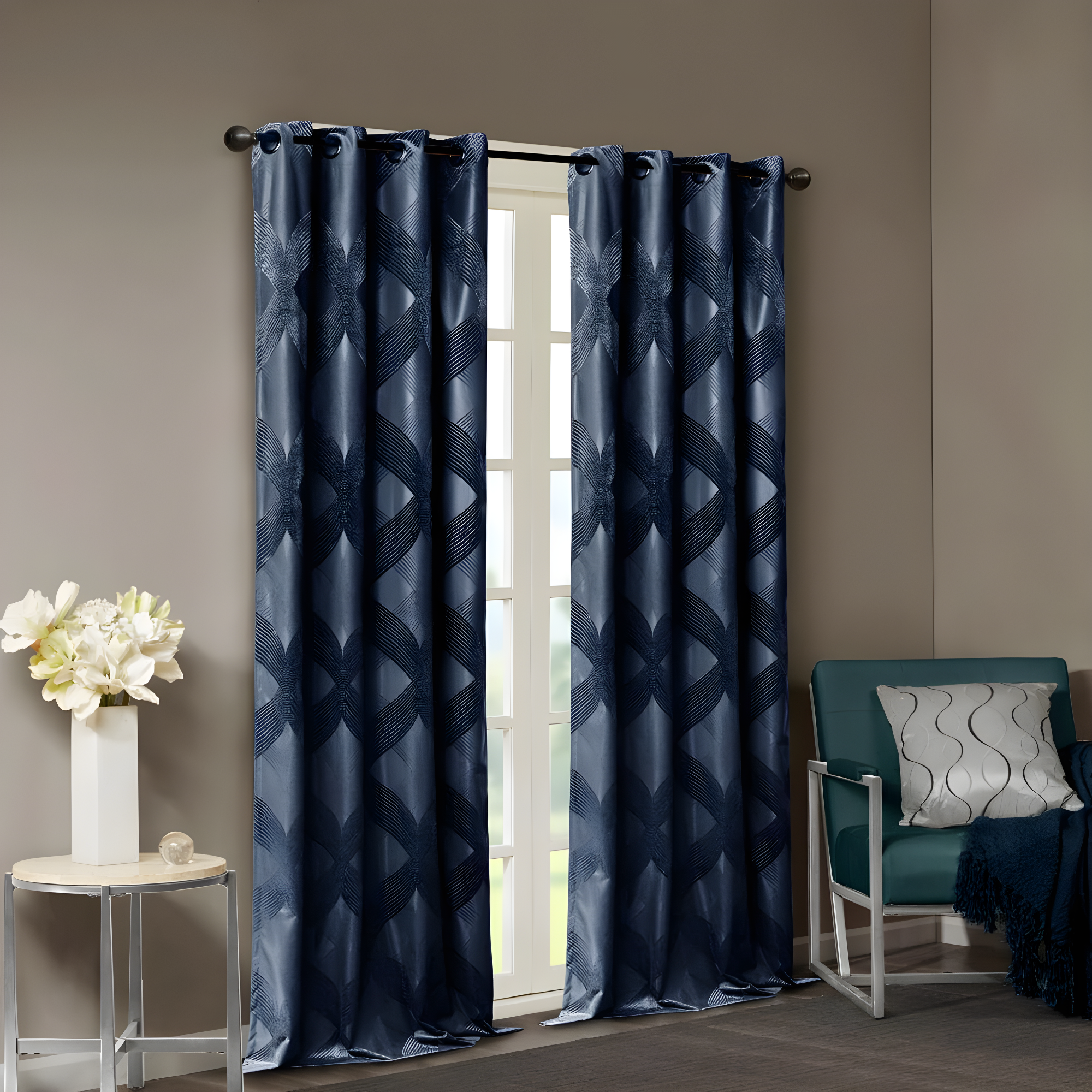 Madison Park Bentley Ogee Knitted Jacquard Geometric Total Blackout Single Curtain Panel