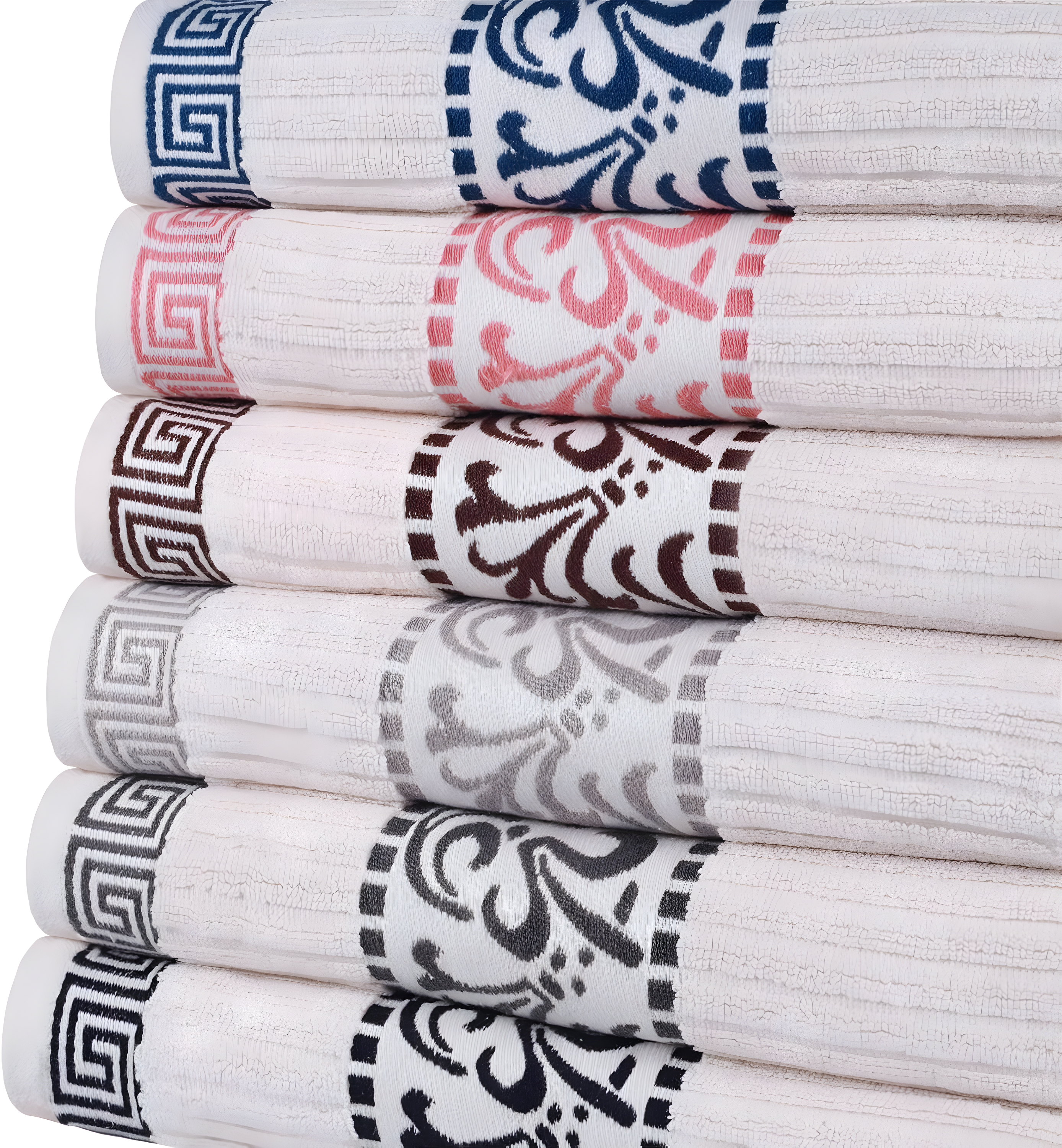 Superior Athens 6-Piece Cotton Greek Scroll Towel Set, Ivory-Gray
