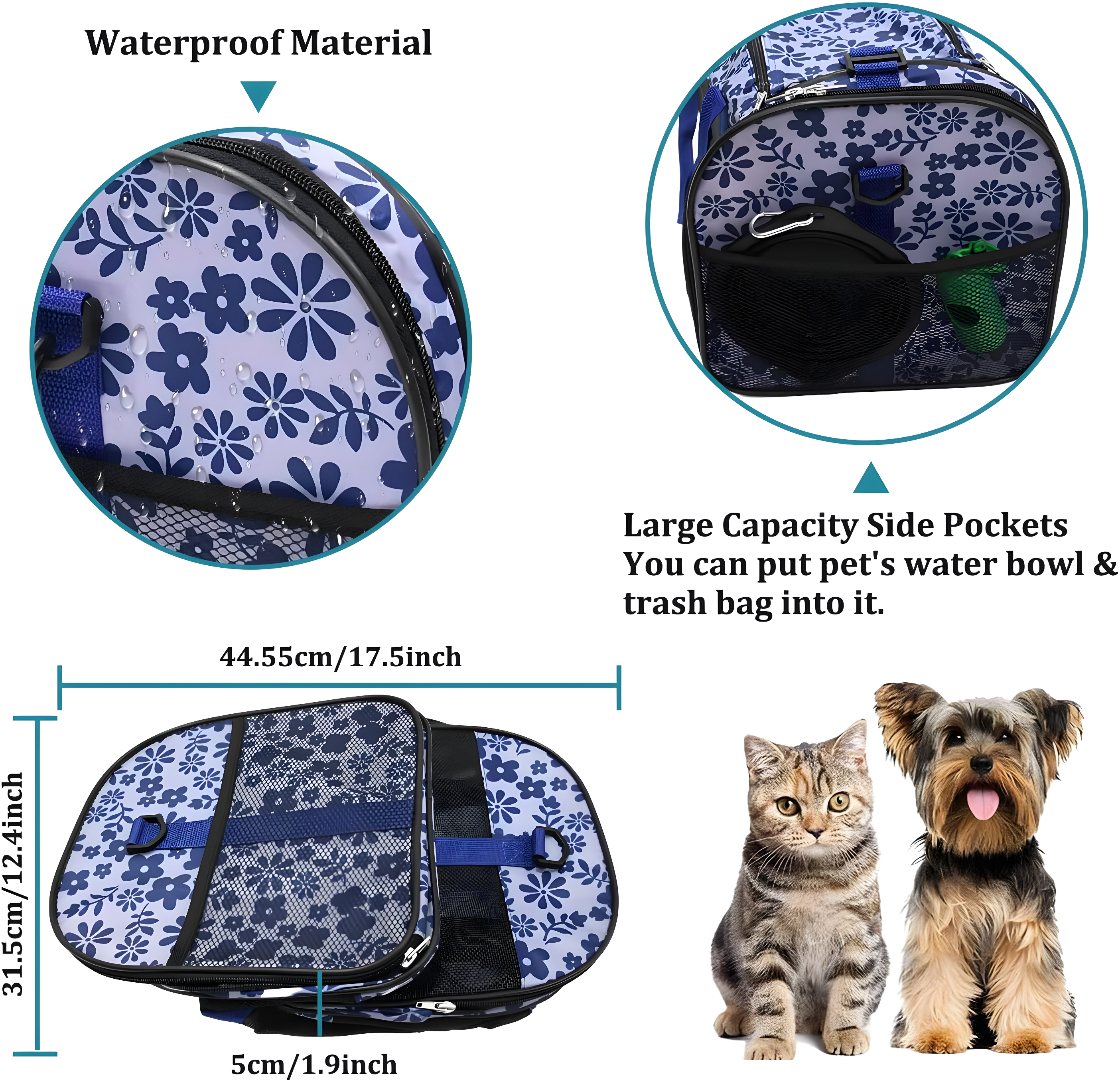 Blue Floral Soft-Sided Airline Approved Pet Carrier