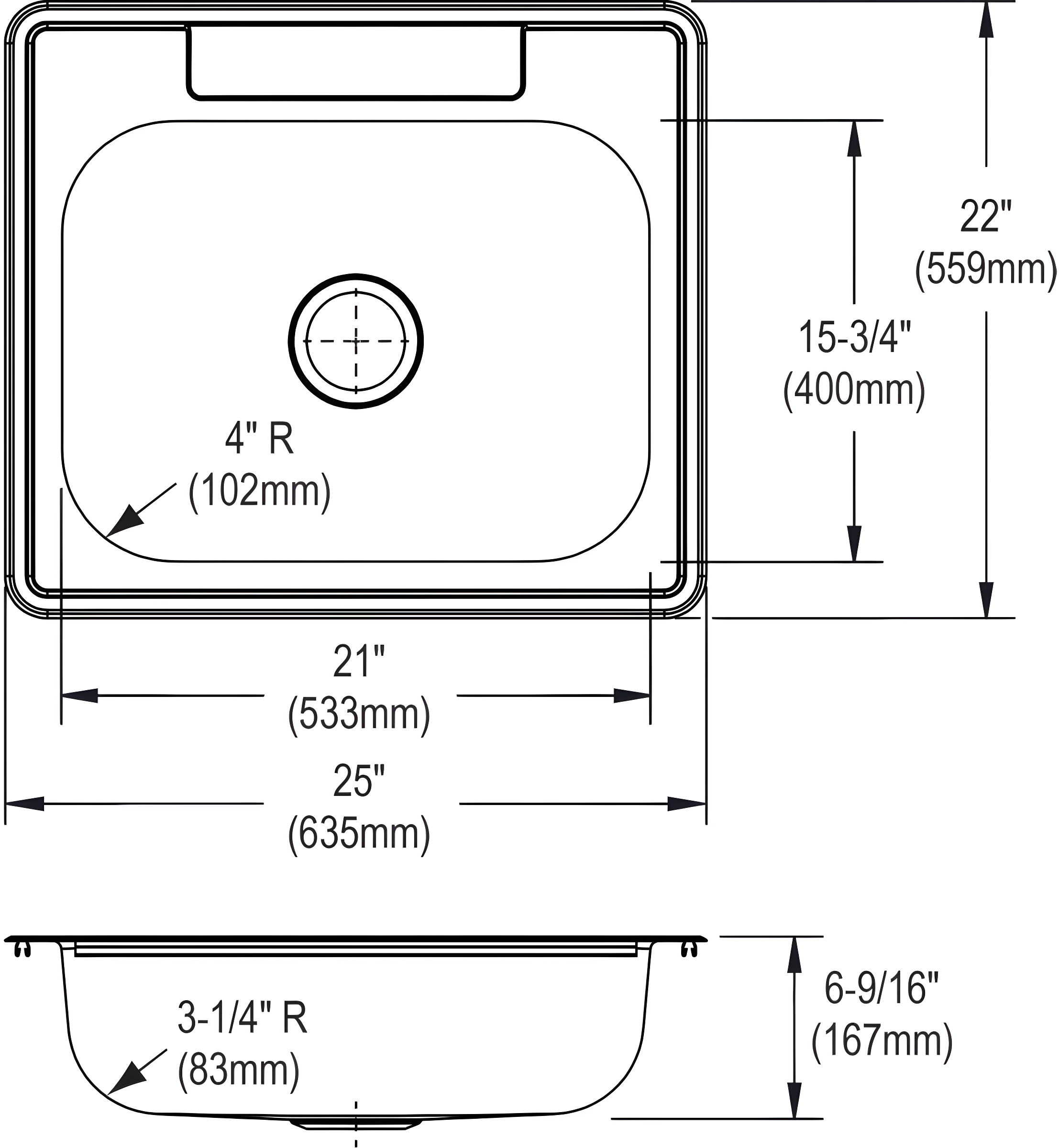 Dayton 25" L x 22" W Drop-In Kitchen Sink
