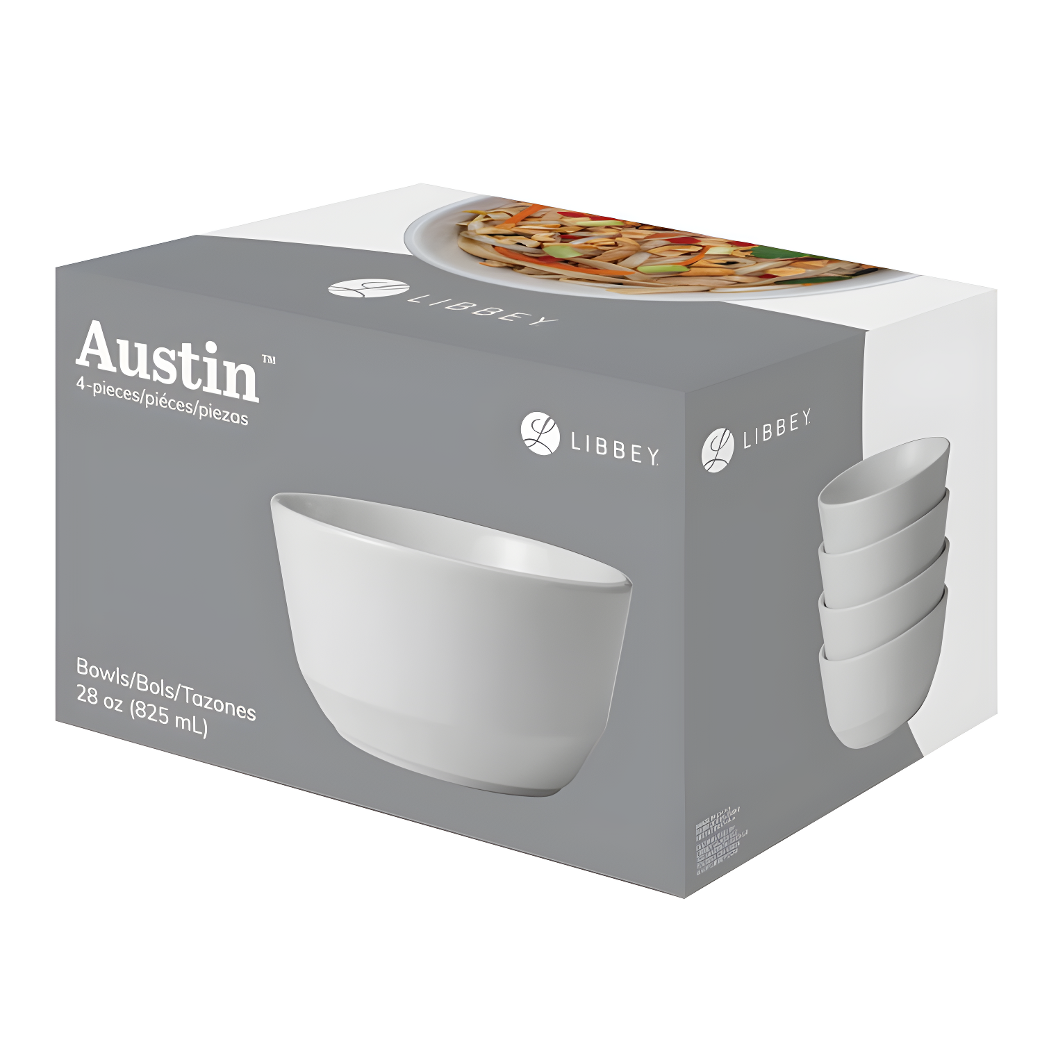 Austin Libbey 28-Ounce Porcelain Soup Salad Bowl, Set Of 4