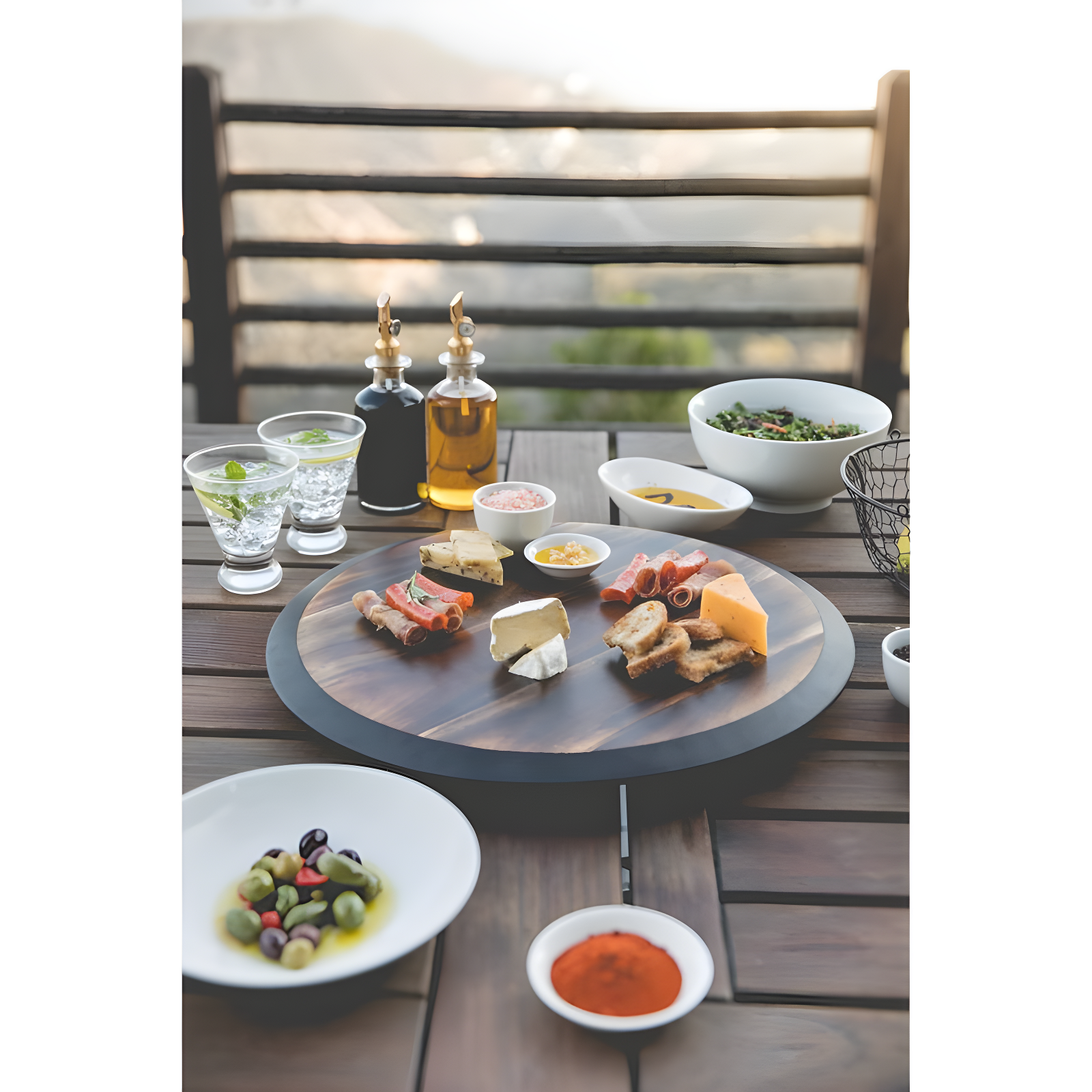 Picnic Time Lazy Susan Fire Acacia Wood Serving Tray: Round Brown Easy-To-Spin Design, 18" Diameter