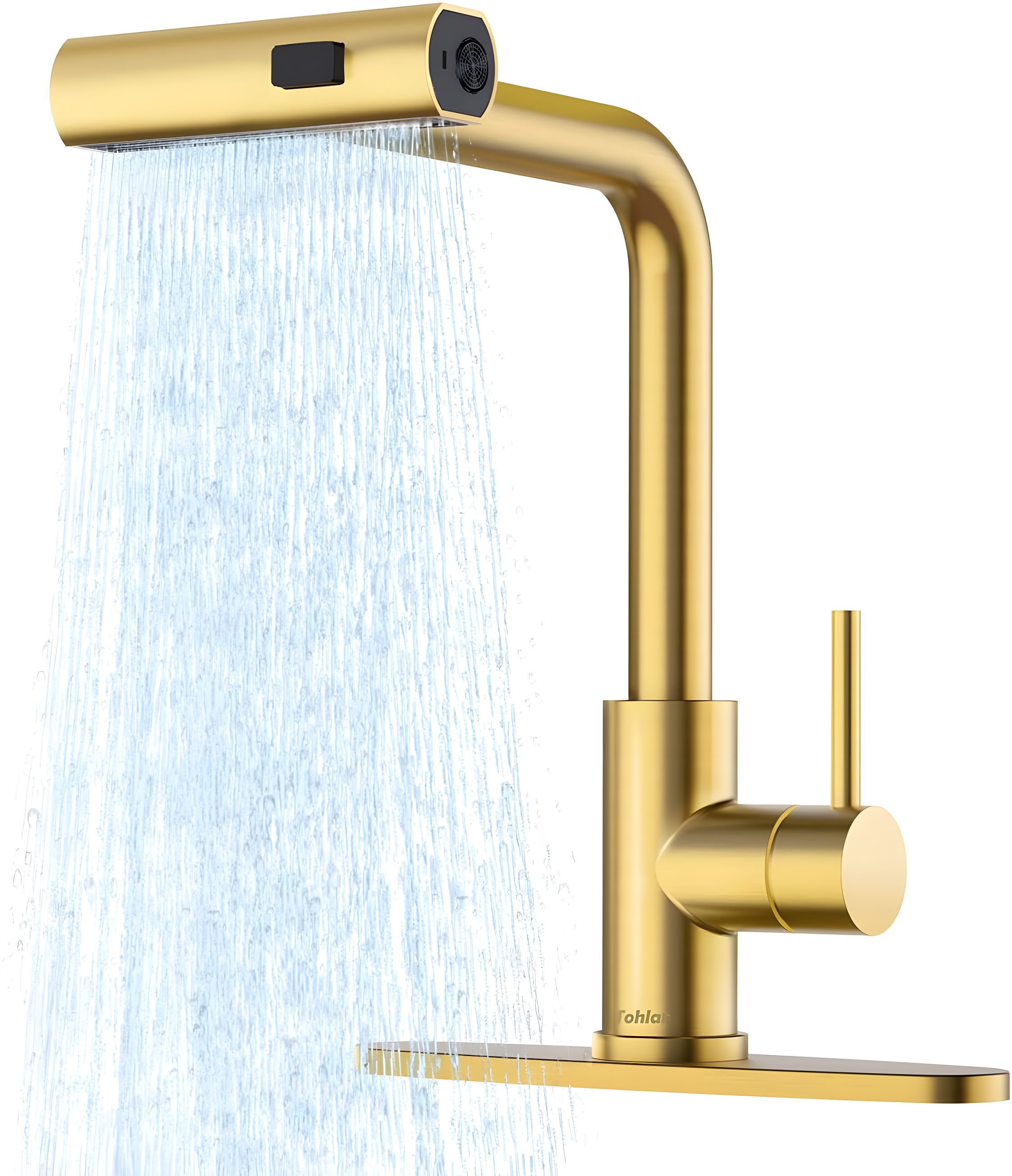 Waterfall Kitchen Faucet with Pull Down Sprayer, Stainless Kitchen Faucet with Sprayer 3 Modes