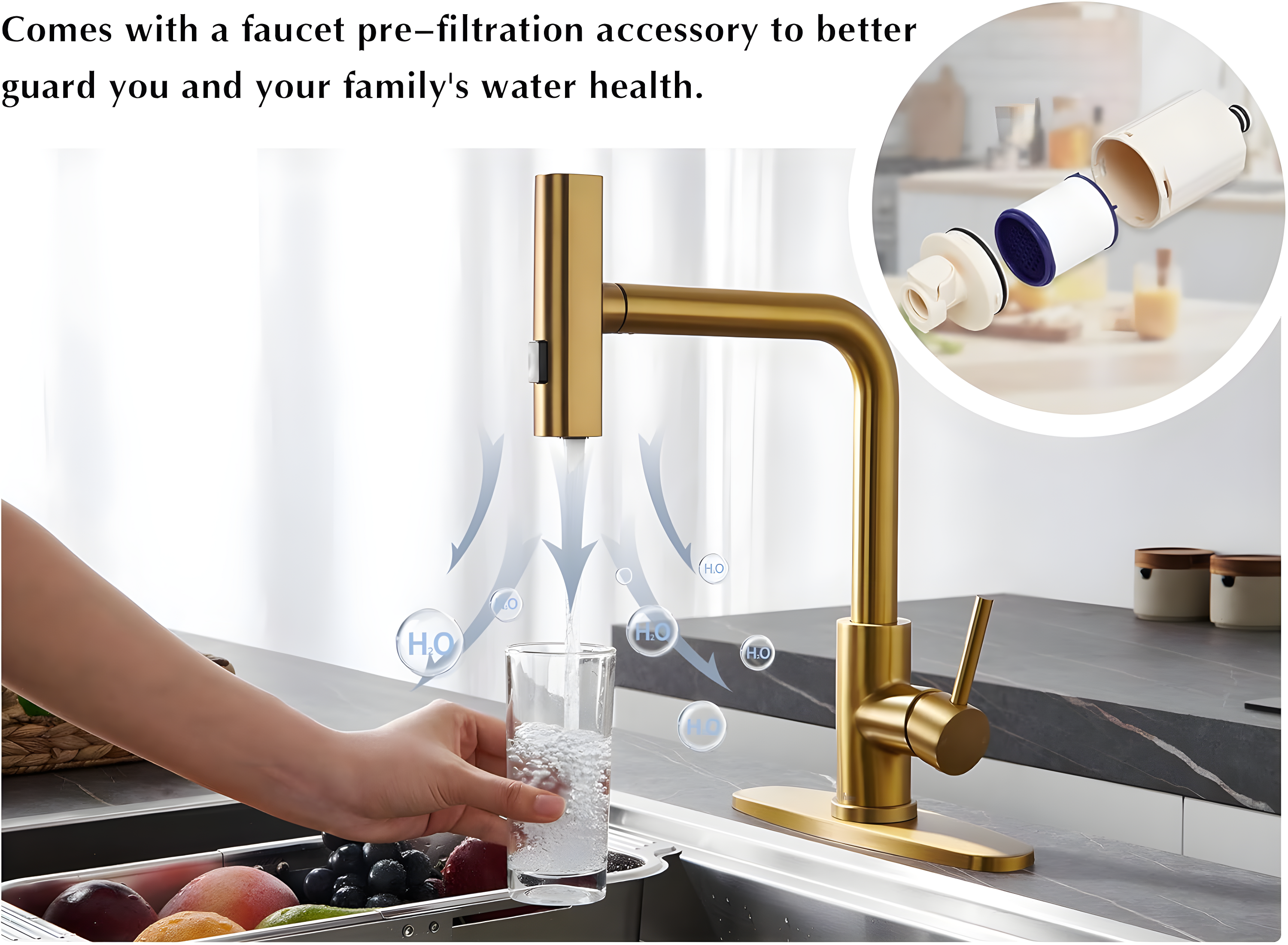 Waterfall Kitchen Faucet with Pull Down Sprayer, Stainless Kitchen Faucet with Sprayer 3 Modes