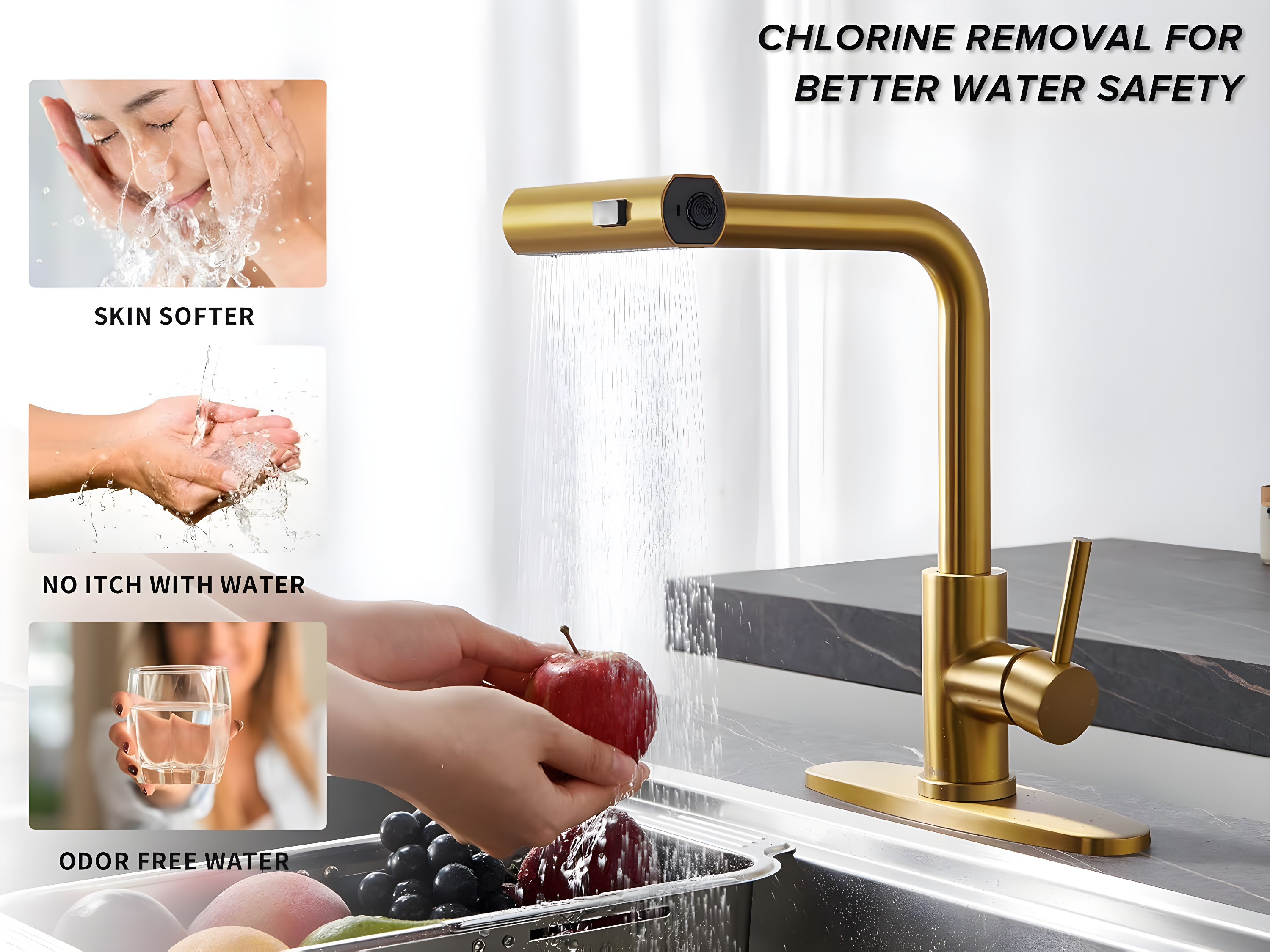 Waterfall Kitchen Faucet with Pull Down Sprayer, Stainless Kitchen Faucet with Sprayer 3 Modes