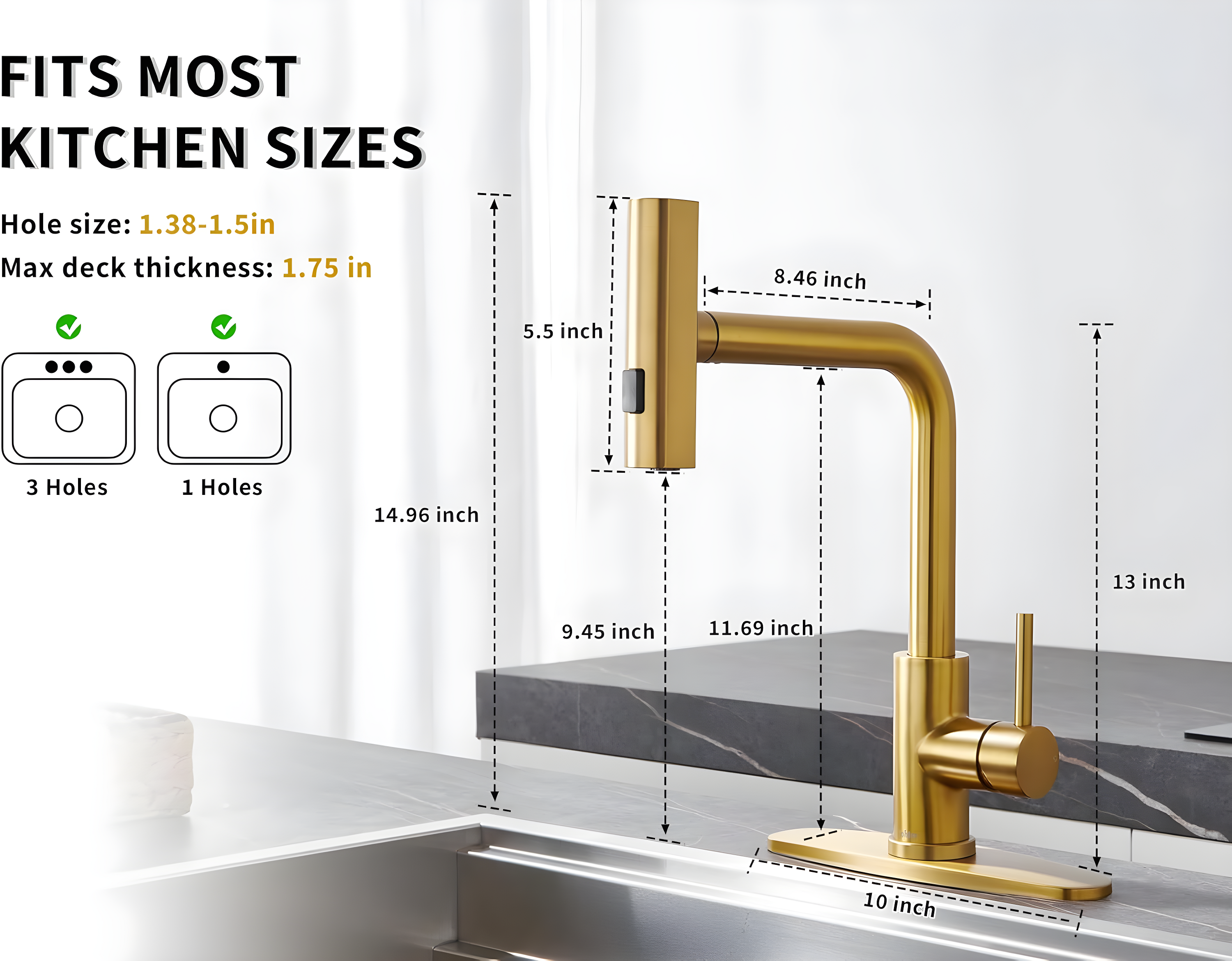 Waterfall Kitchen Faucet with Pull Down Sprayer, Stainless Kitchen Faucet with Sprayer 3 Modes