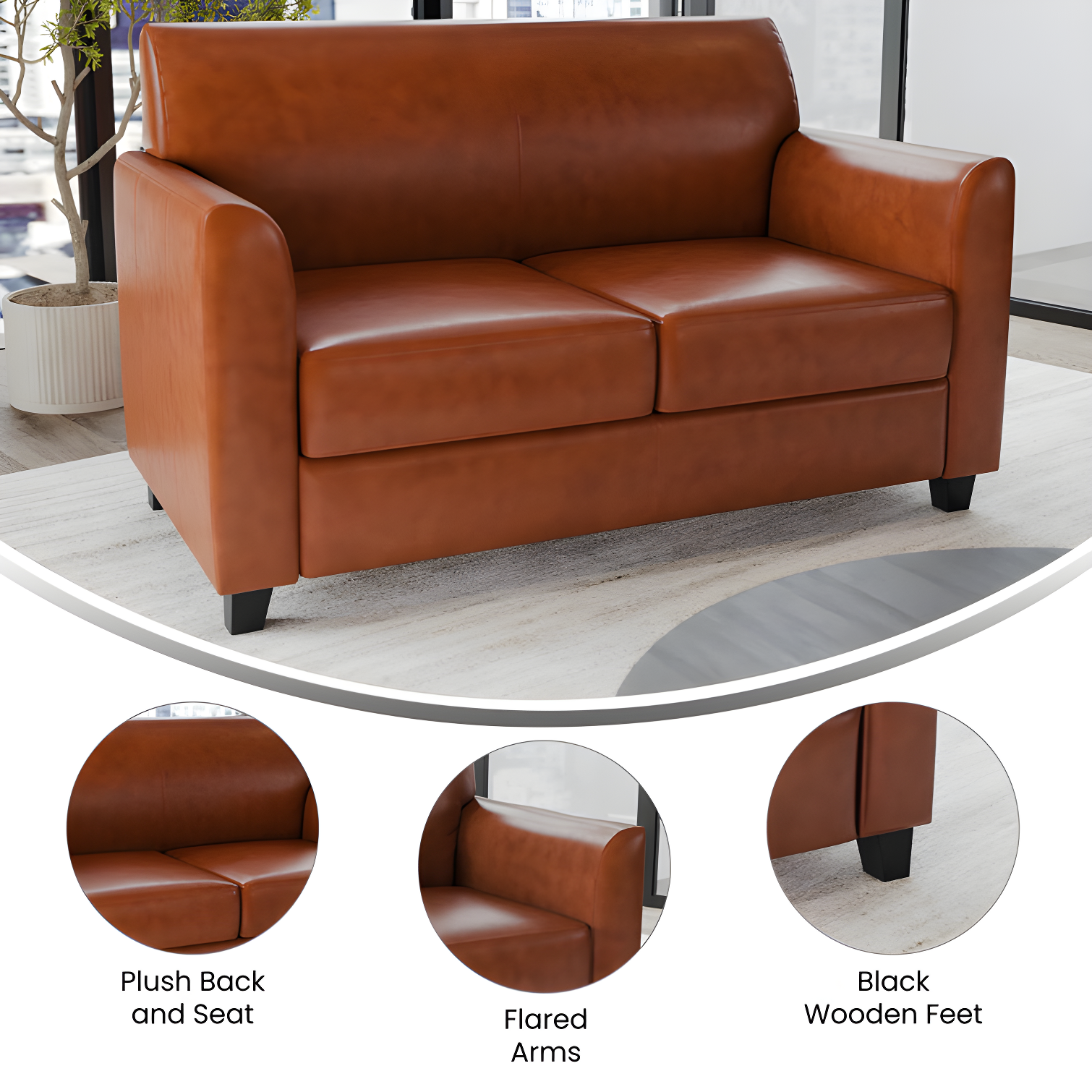 Hercules Junkersfeld 52" Modern LeatherSoft Upholstered Reception Loveseat