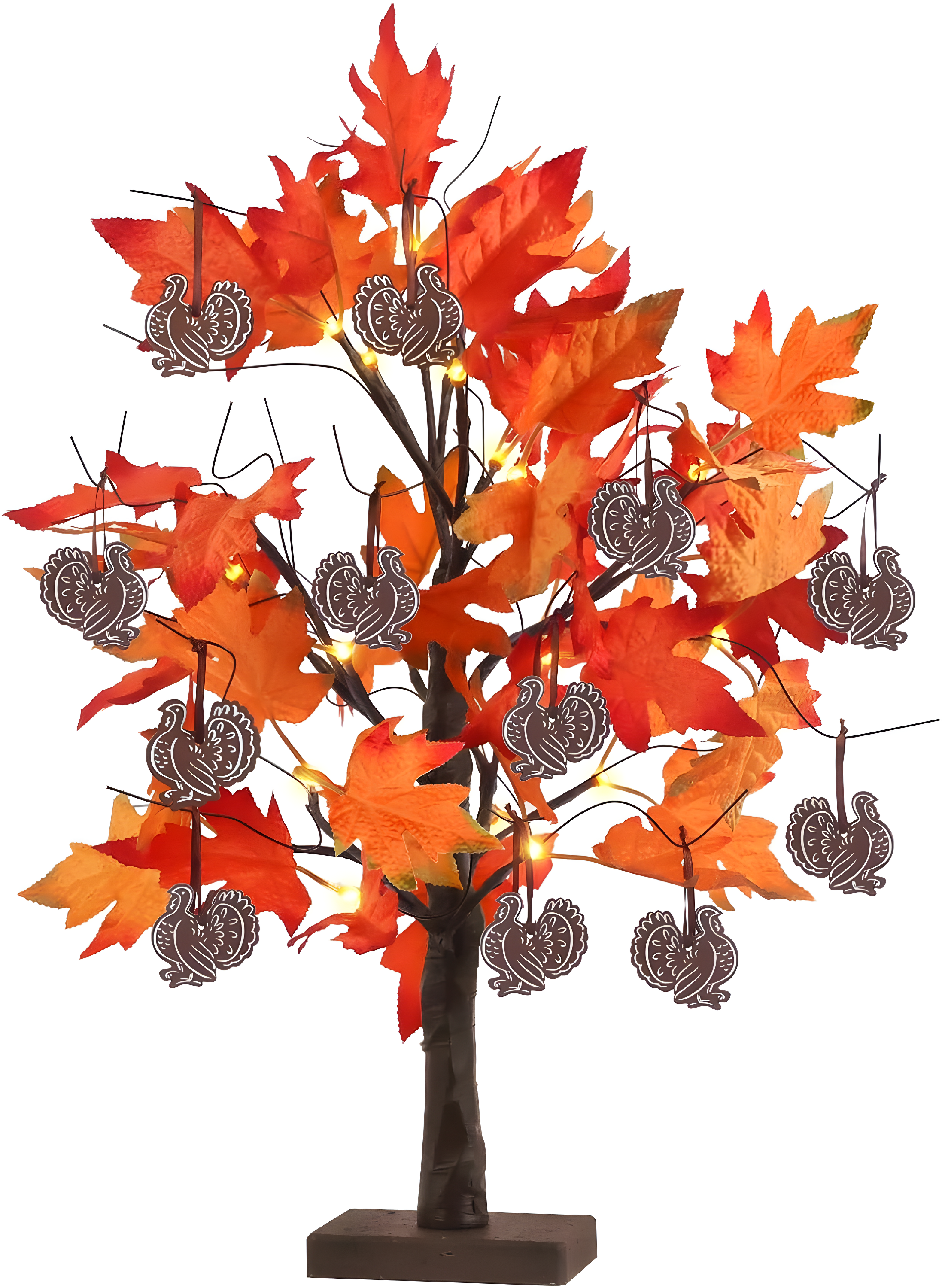 Fall Decorations For Home, 24”/2FT Lighted Fall Maple Leaves Tree With 24LT Warm White Leds For Autumn Decor, 12 Wood Acorns Ornaments Battery Powered Timer For Home Decor, Thanksgiving