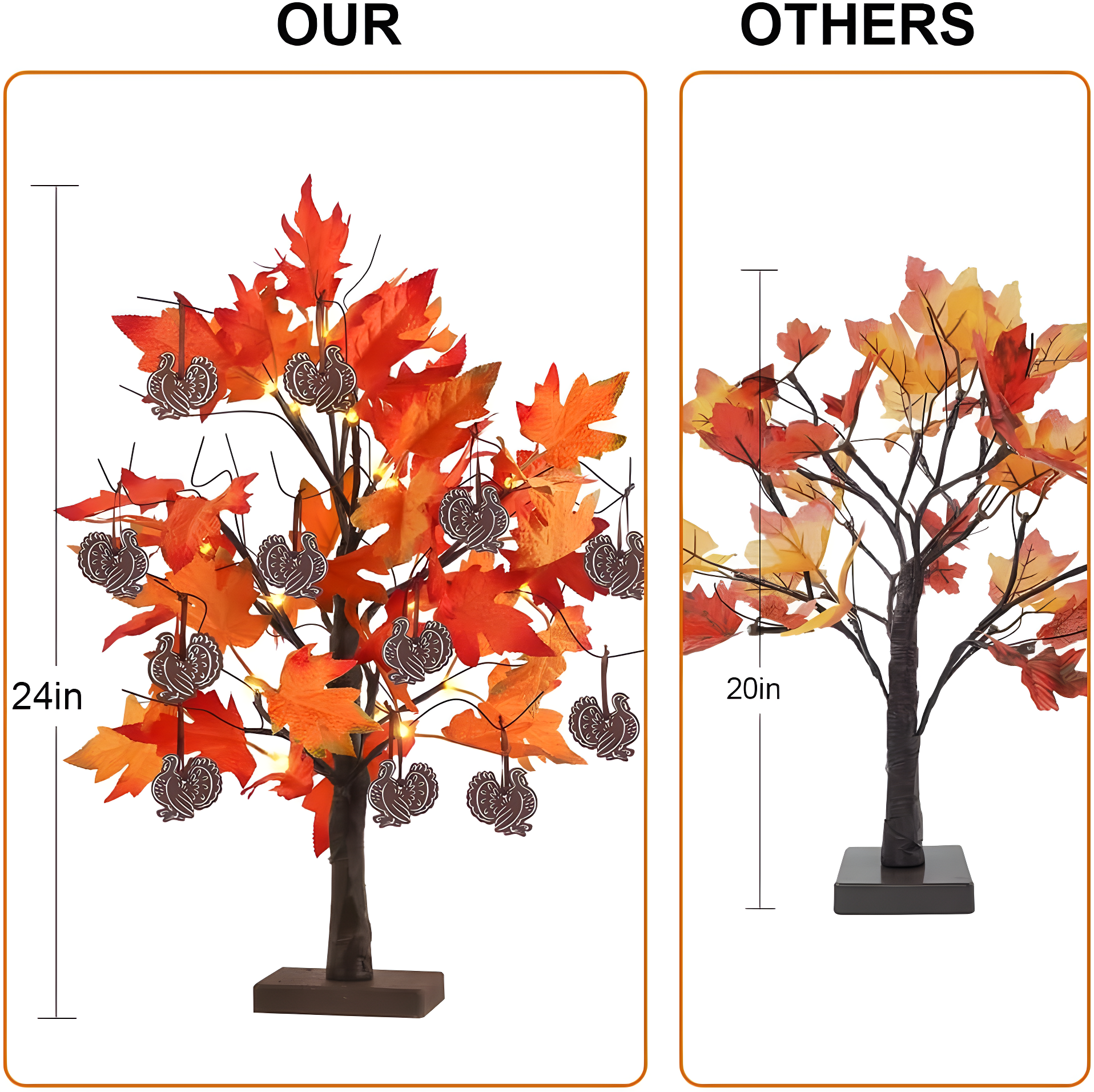 Fall Decorations For Home, 24”/2FT Lighted Fall Maple Leaves Tree With 24LT Warm White Leds For Autumn Decor, 12 Wood Acorns Ornaments Battery Powered Timer For Home Decor, Thanksgiving