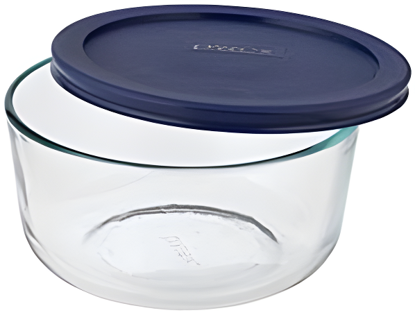 Clear Glass Round Storage Bowl with Blue Lid, 950ml