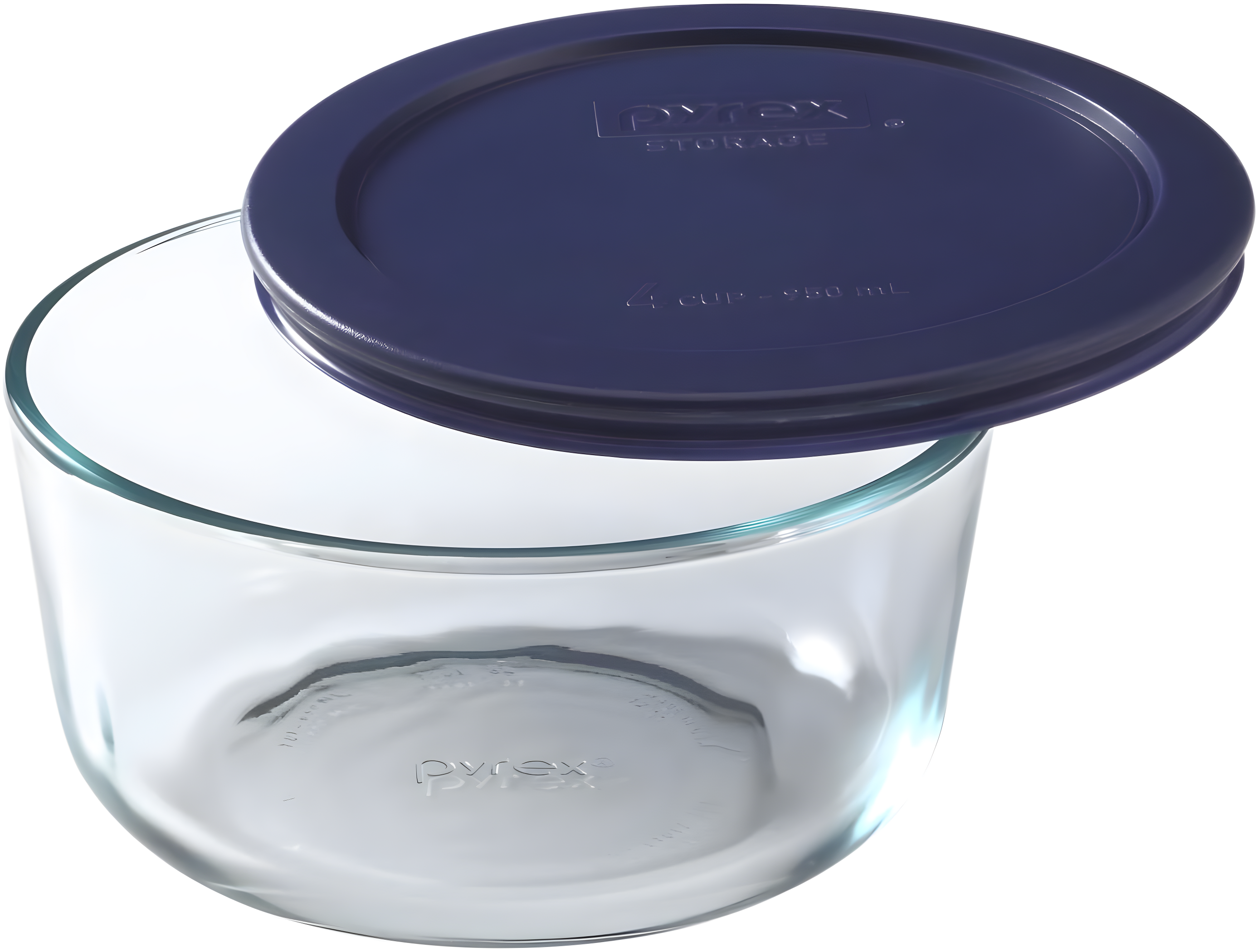 Clear Glass Round Storage Bowl with Blue Lid, 950ml