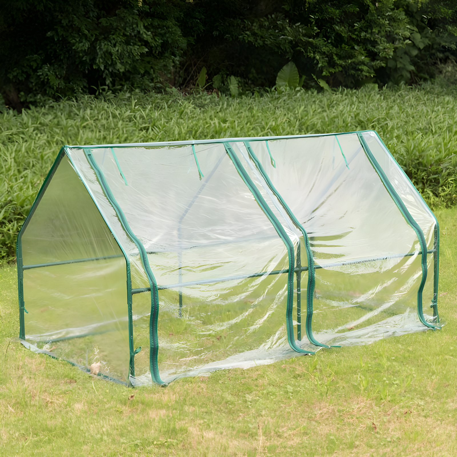 Gardenised Green Outdoor Waterproof Portable Plant Greenhouse with 2 Clear Zippered Windows, Medium