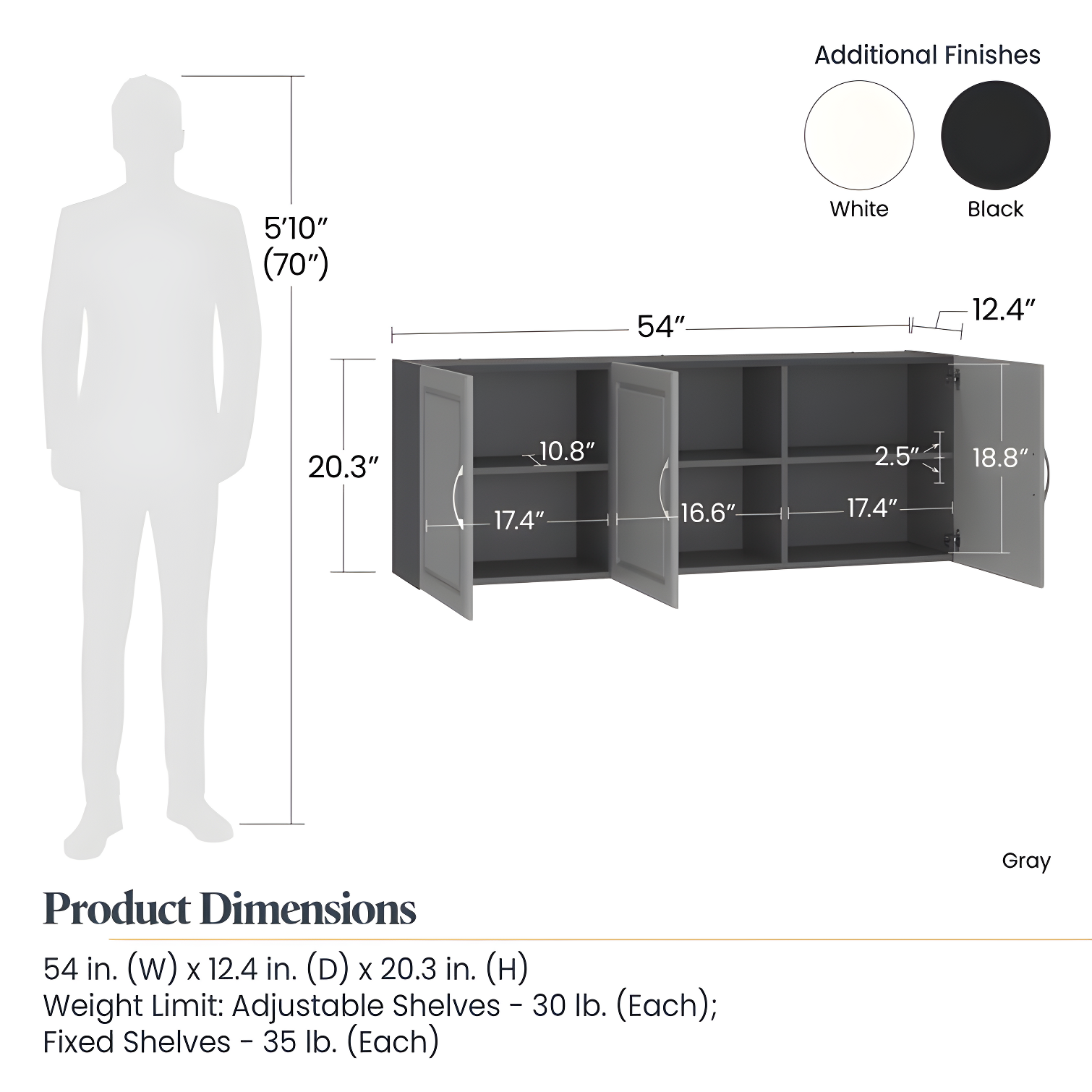 Kendall 54" Wall Cabinet, Graphite Gray/Light Gray