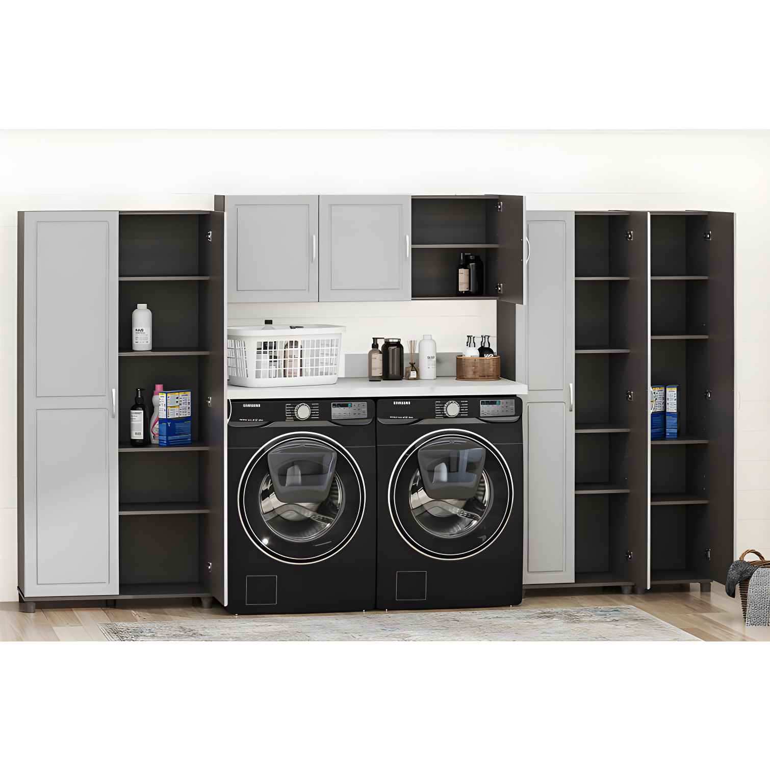 Kendall 54" Wall Cabinet, Graphite Gray/Light Gray