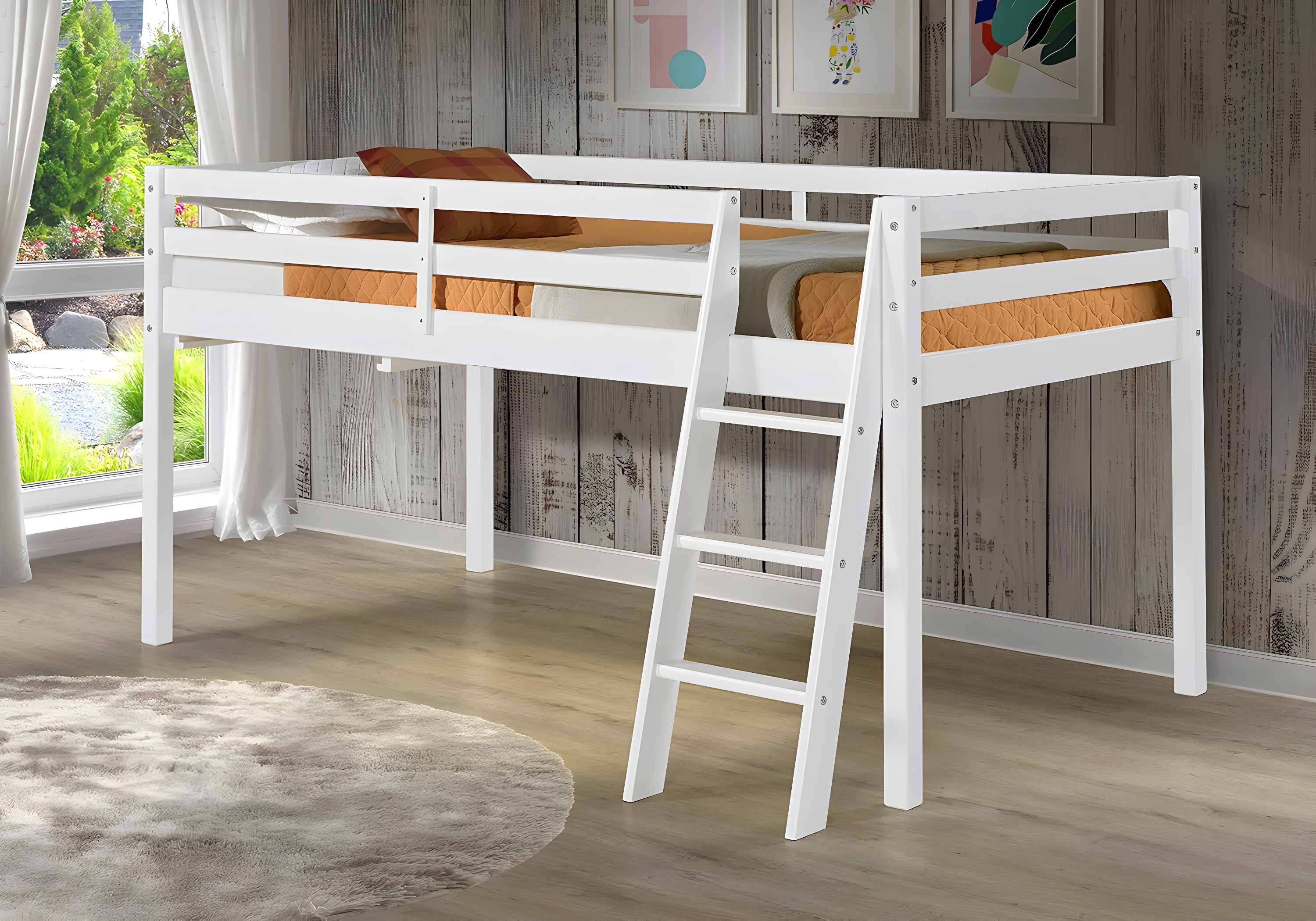 Twin Roxy Junior Kids' Loft Bed White - Bolton Furniture: Low Loft Bed, Brazilian Pine Frame, Unupholstered, All Ages