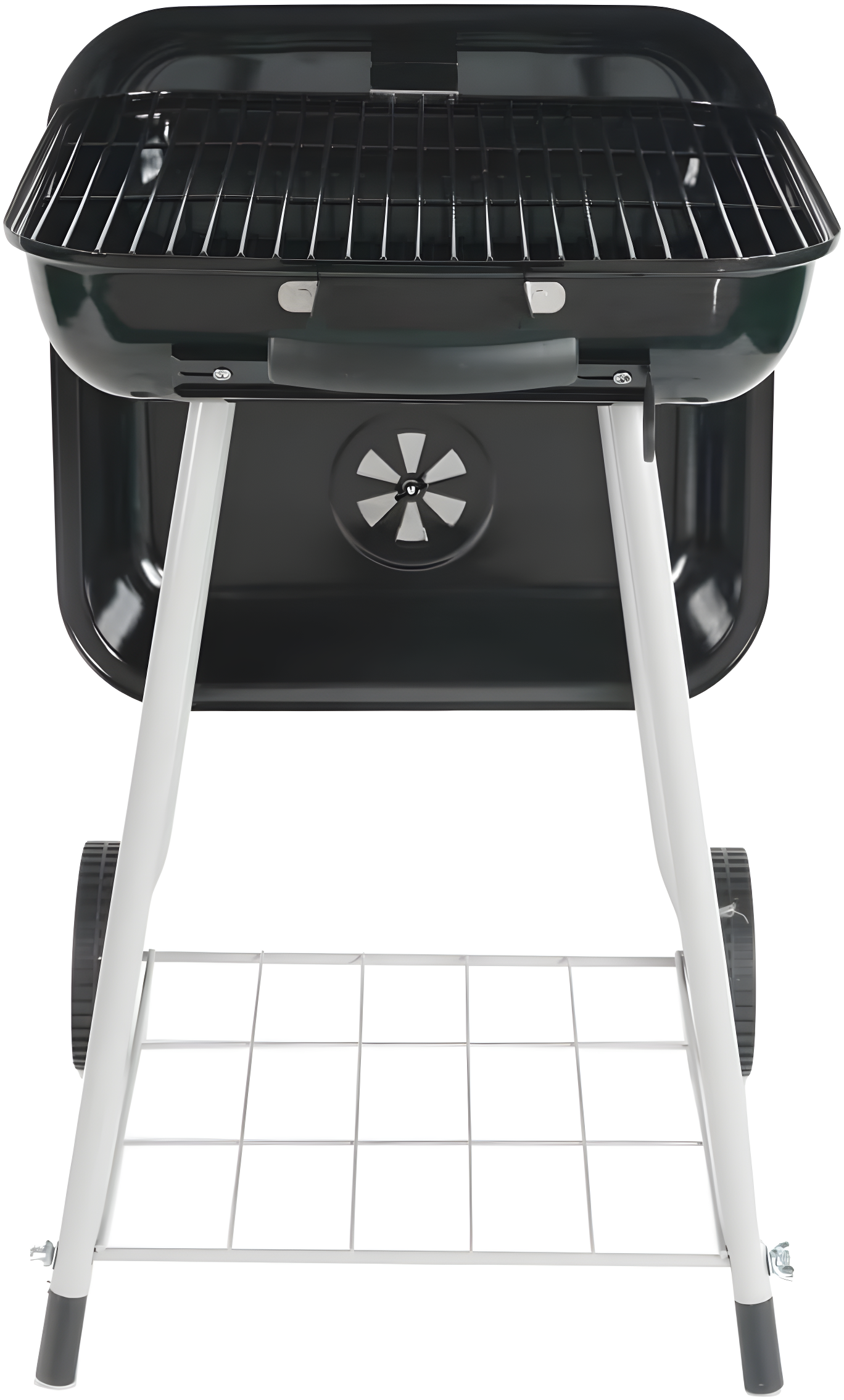 Large Black Steel Charcoal Grill with Wheels and Smoker